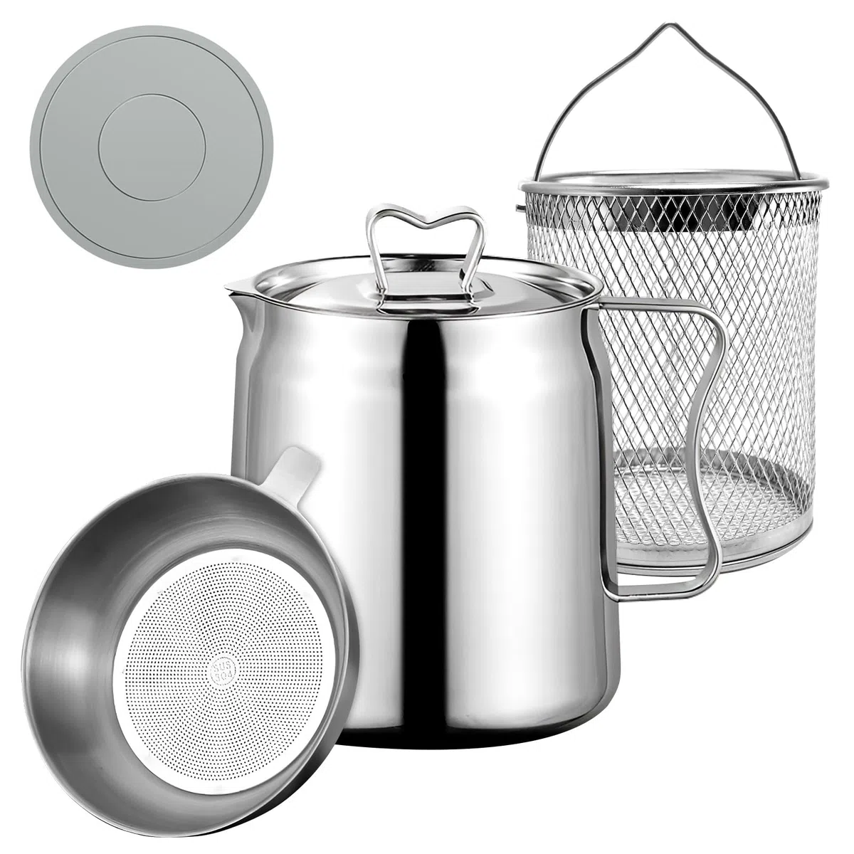 ANRUI Barattolo Contenitore Colino Olio da 2L, Contenitore per Grasso in Acciaio Inox con Colino a Maglia Fine e Cestino per Friggere, Adatto per Conservare Olio da Frittura e Grasso da Cucina