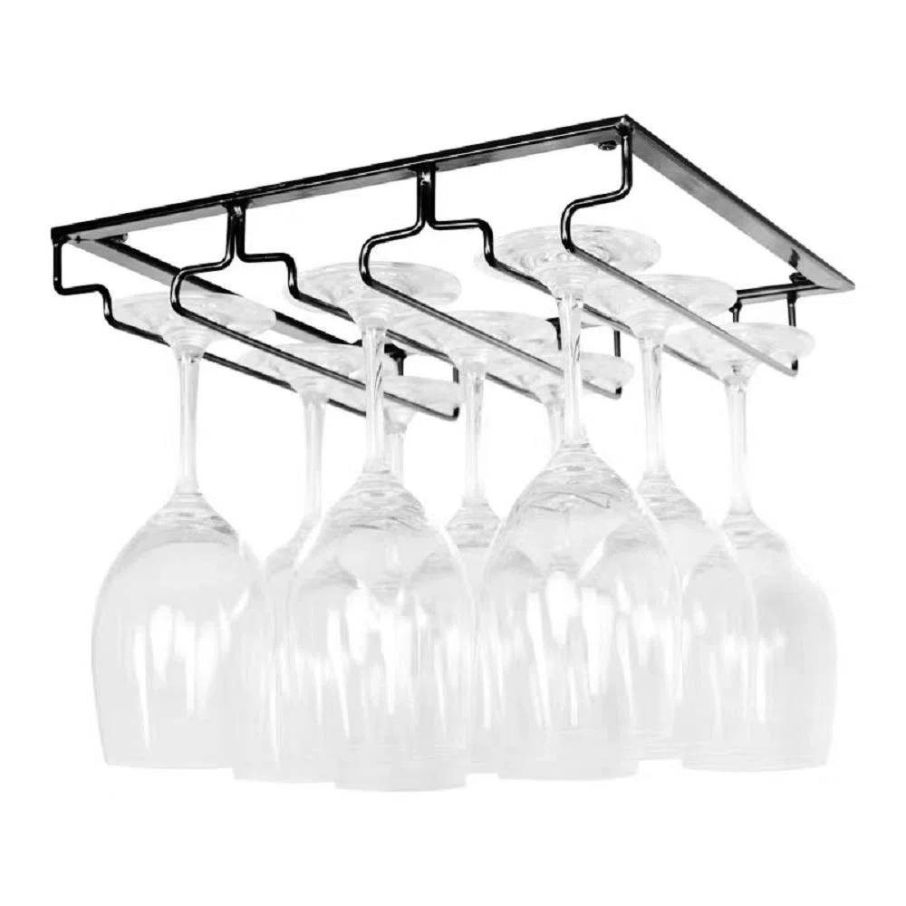 Porta Bicchieri da Vino Supporto per Calici in Metallo per Bar e Cucina Gancio Sottopensile Organizer in Acciaio Inox Scaffale di Stoccaggio (Black, 3 Rows 1 Pack)
