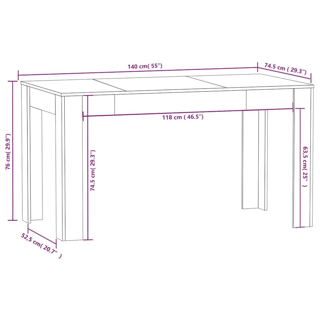 vidaXL Tavolo da Pranzo Grigio Cemento 140x74,5x76cm Legno Multistrato