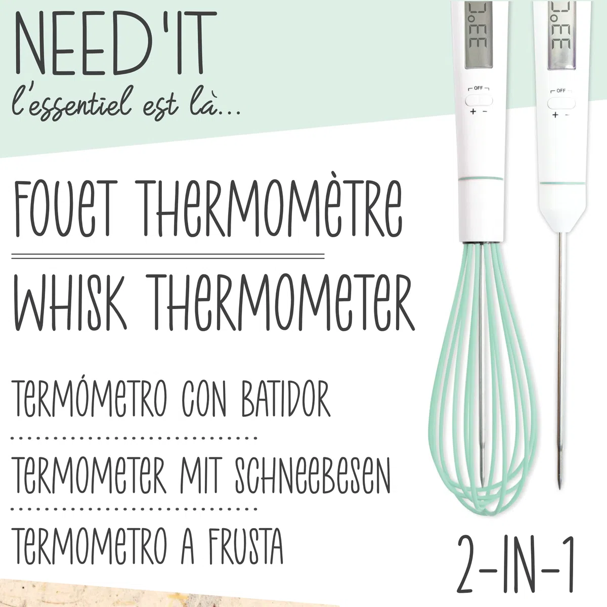 ScrapCooking 5167 - Frusta termometro per pasticceria 2-in-1, termometro da cucina per cottura al cioccolato, caramello, zucchero, con sonda di temperatura rimovibile, in silicone, compatibile con