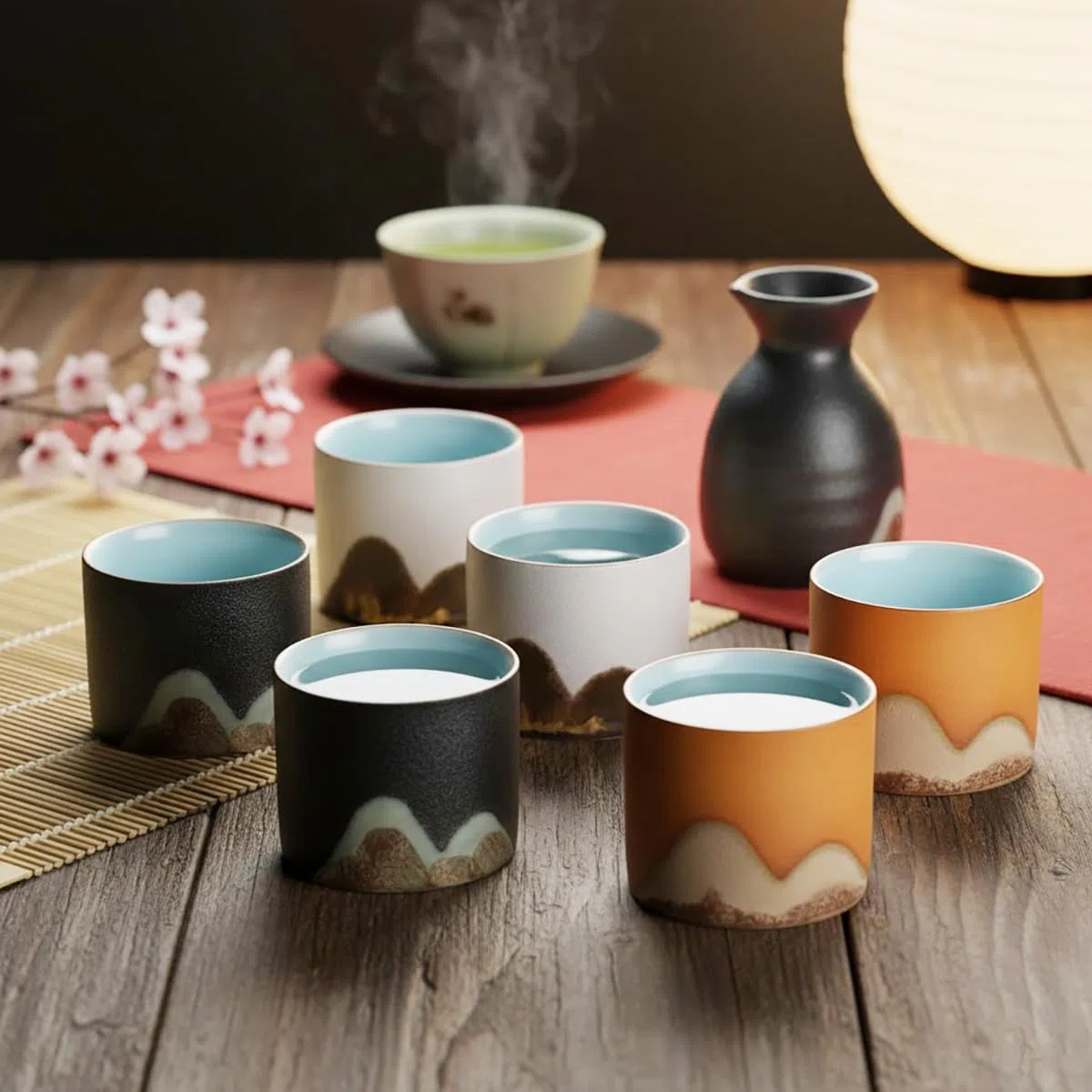 Set di tazze giapponesi per sake, fatte a mano, 6 pezzi, ciotole in ceramica sake | servizio tazze sake | 55 ml