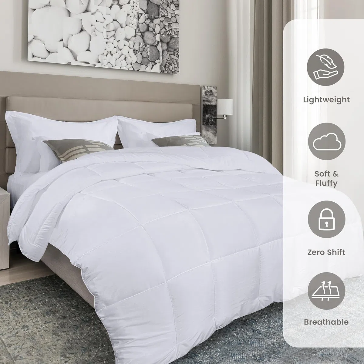 Utopia Bedding Piumino 220 x 230 cm, Piumone Leggero per Letto Matrimoniale, Trapunta in Microfibra per Tutte le Stagioni, 100% Imbottitura in Fibra Cava (Bianco)