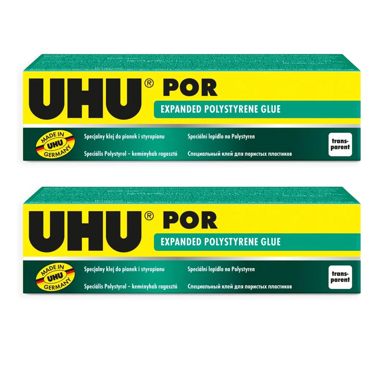 UHU POR Colla per polistirene espanso - 40 g/50 ml - Confezione da 2 tubi