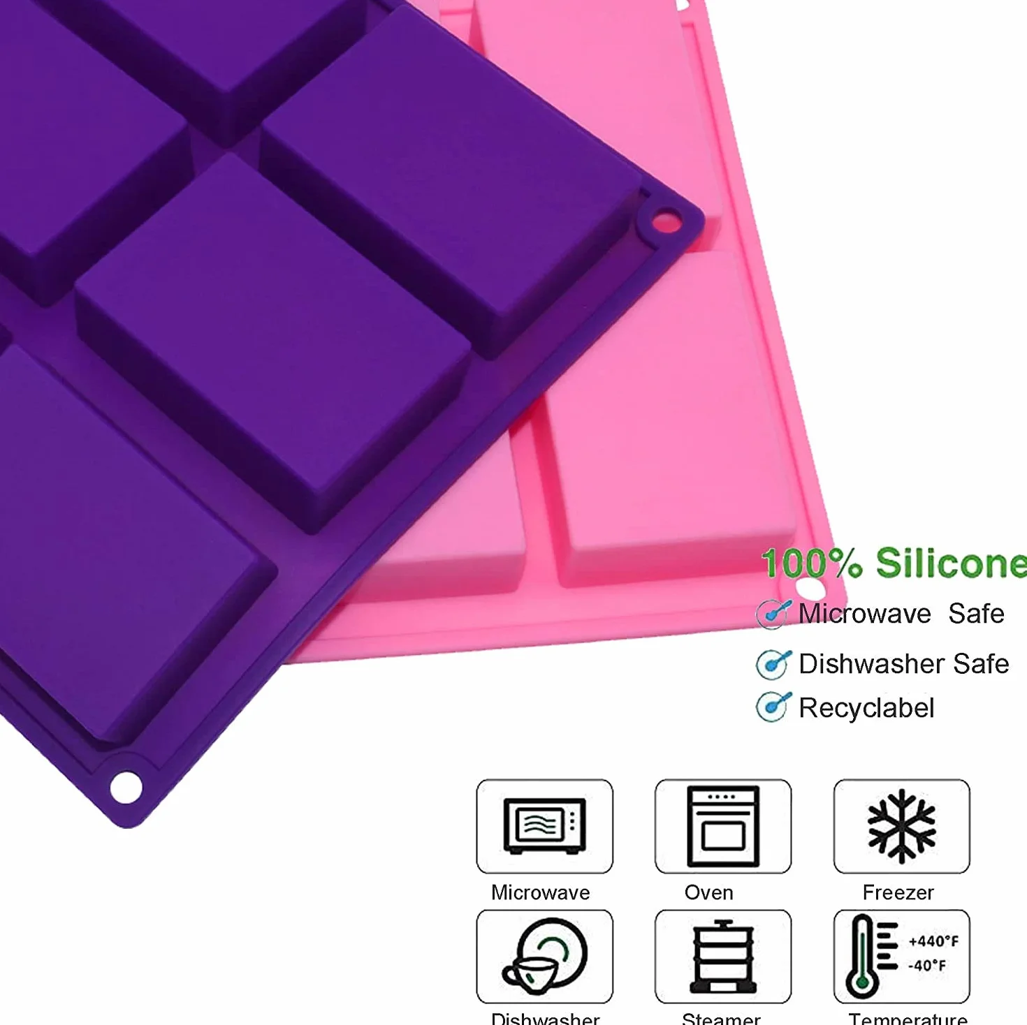 Bangp Stampi rettangolari in silicone, stampi per sapone fatti in casa, torte, pane, stampi da forno, cioccolato, caramelle, cubetti di ghiaccio, portasapone, fai da te