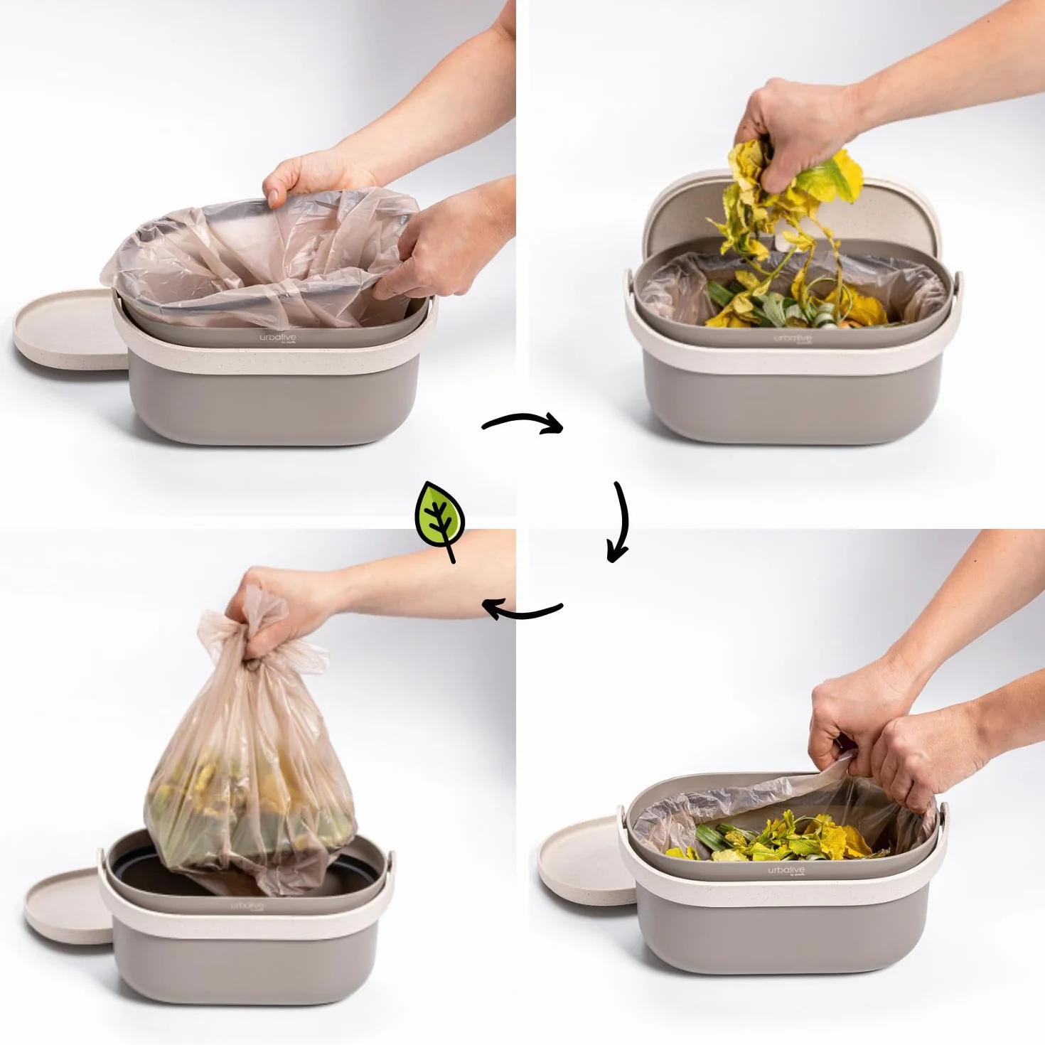 Urbalive Design, bidone della spazzatura biologico per la cucina, 4 litri, contenitore per compost con coperchio, piccolo contenitore per rifiuti organici quotidiani, lavabile in lavastoviglie,