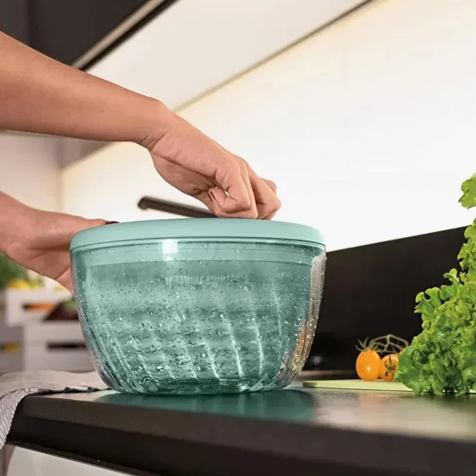 Guzzini - Kitchen Active Design, SPIN&STORE, Centrifuga Insalata con Coperchio - Verde Oliva, 26 cm - 170900175