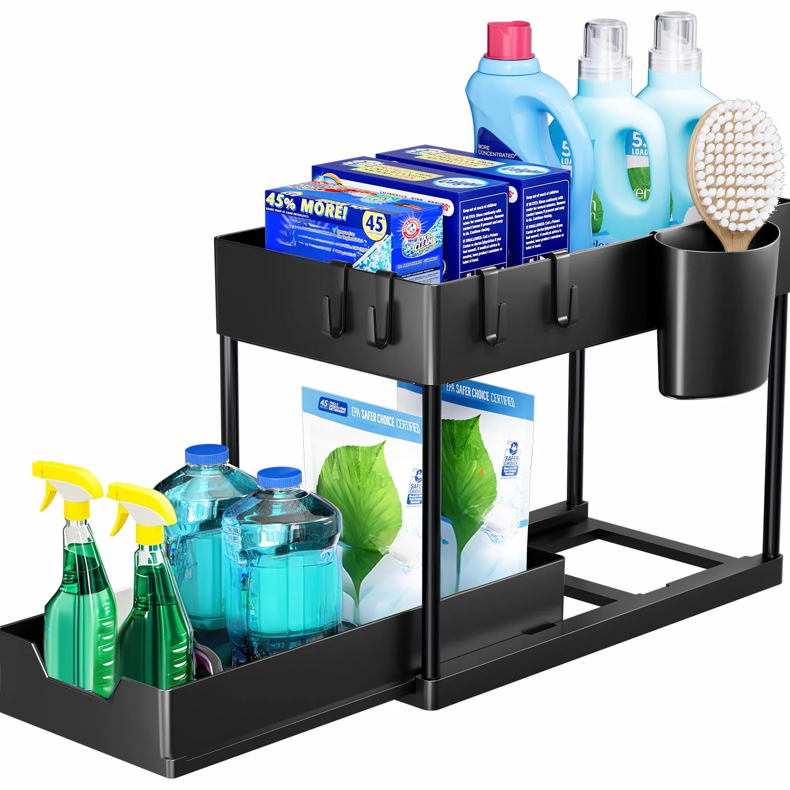 Puricon Organizer Sottolavello Cucina a 2 Livelli, Organizer Sottolavello Portaoggetti Ripiano Multiuso sotto Lavello per Cucina Bagno (Nero, 1)