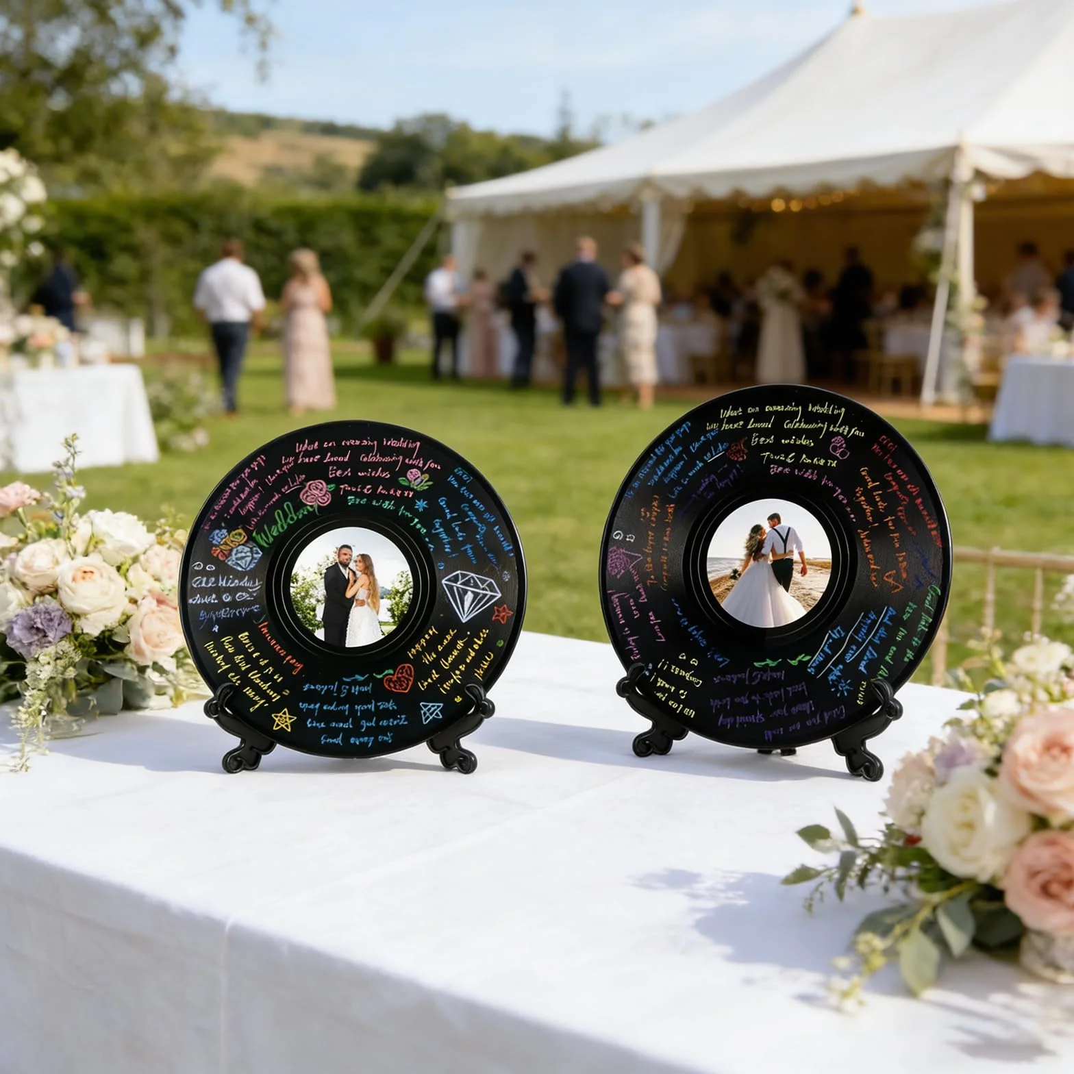 2 libri degli ospiti in vinile, alternativa al libro degli ospiti di nozze, libro degli ospiti personalizzato, con penna e supporto per matrimonio, compleanno, festa di baby shower