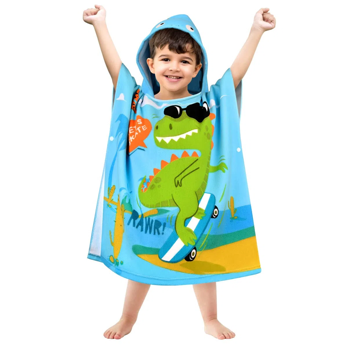 Asciugamano Poncho Mare Bambino Telo Mare con Cappuccio Super Assorbente Asciugatura Rapida Accappatoio a Poncho per Bambini 2-6 anni