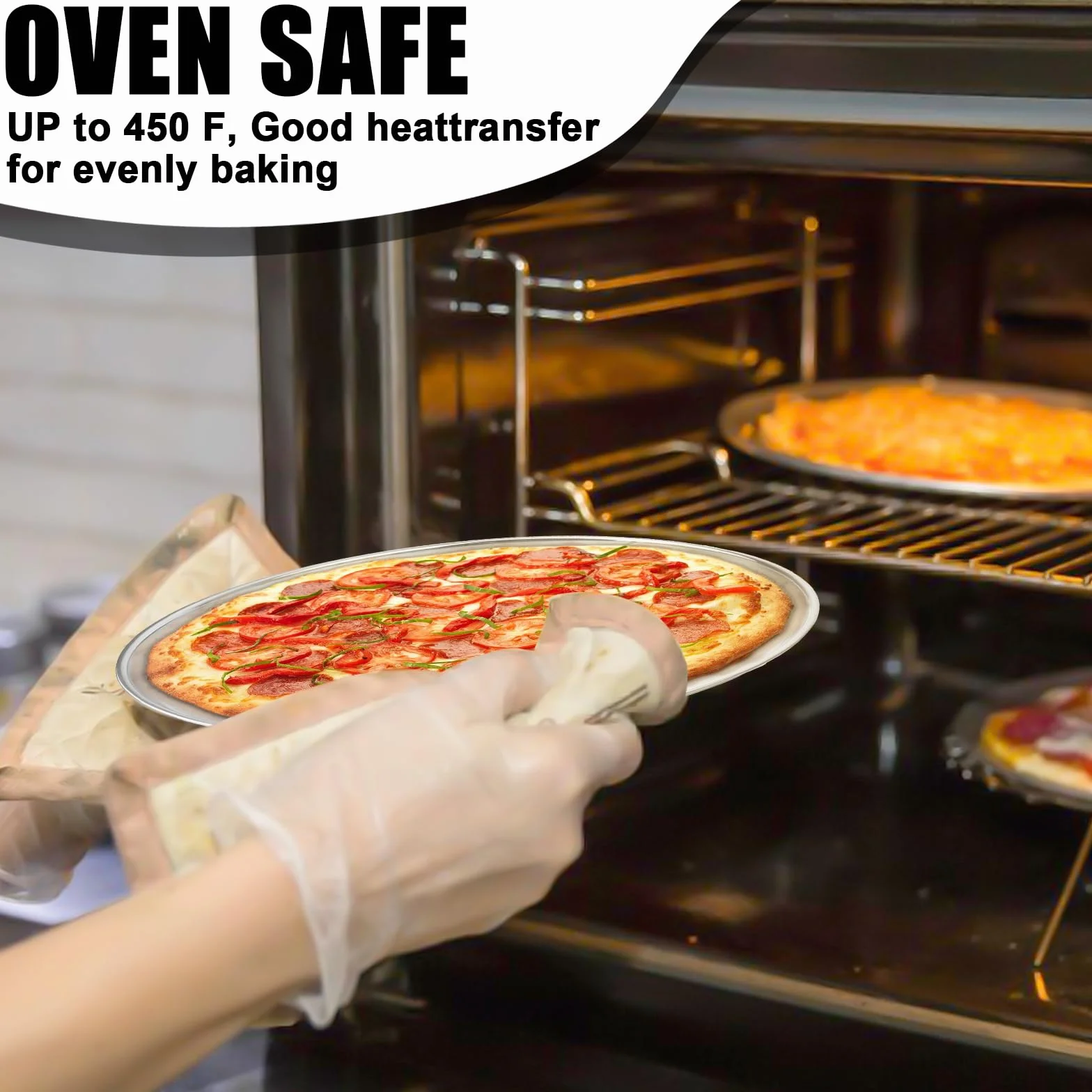 GOMETY 4 Teglie per Pizza Rotonde in Colore Acciaio Inox, 30CM Teglia per Pizza in Acciaio Inox, Set da Forno per Pizza in Acciaio al Carbonio Rivestita, Teglia per Pizza, Sana e Non Tossica, Facile