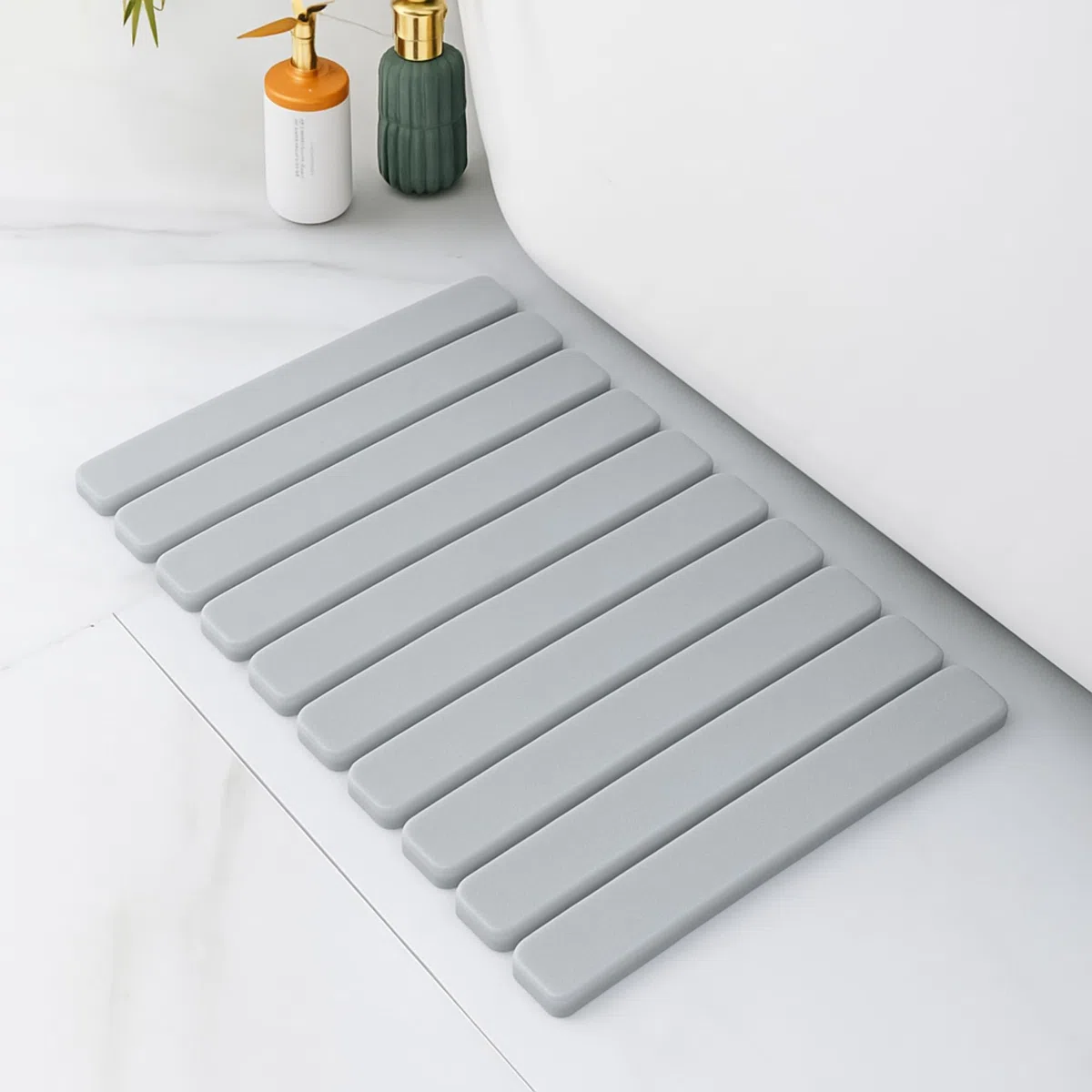 Pure 4Home Tappeto Bagno Diatomite Pieghevole 60x39cm | Pietra Assorbente con Rete Antiscivolo per Doccia o Cucina | Asciugatura Rapida e Sicura | Tappeto in Pietra Naturale (Grigio)