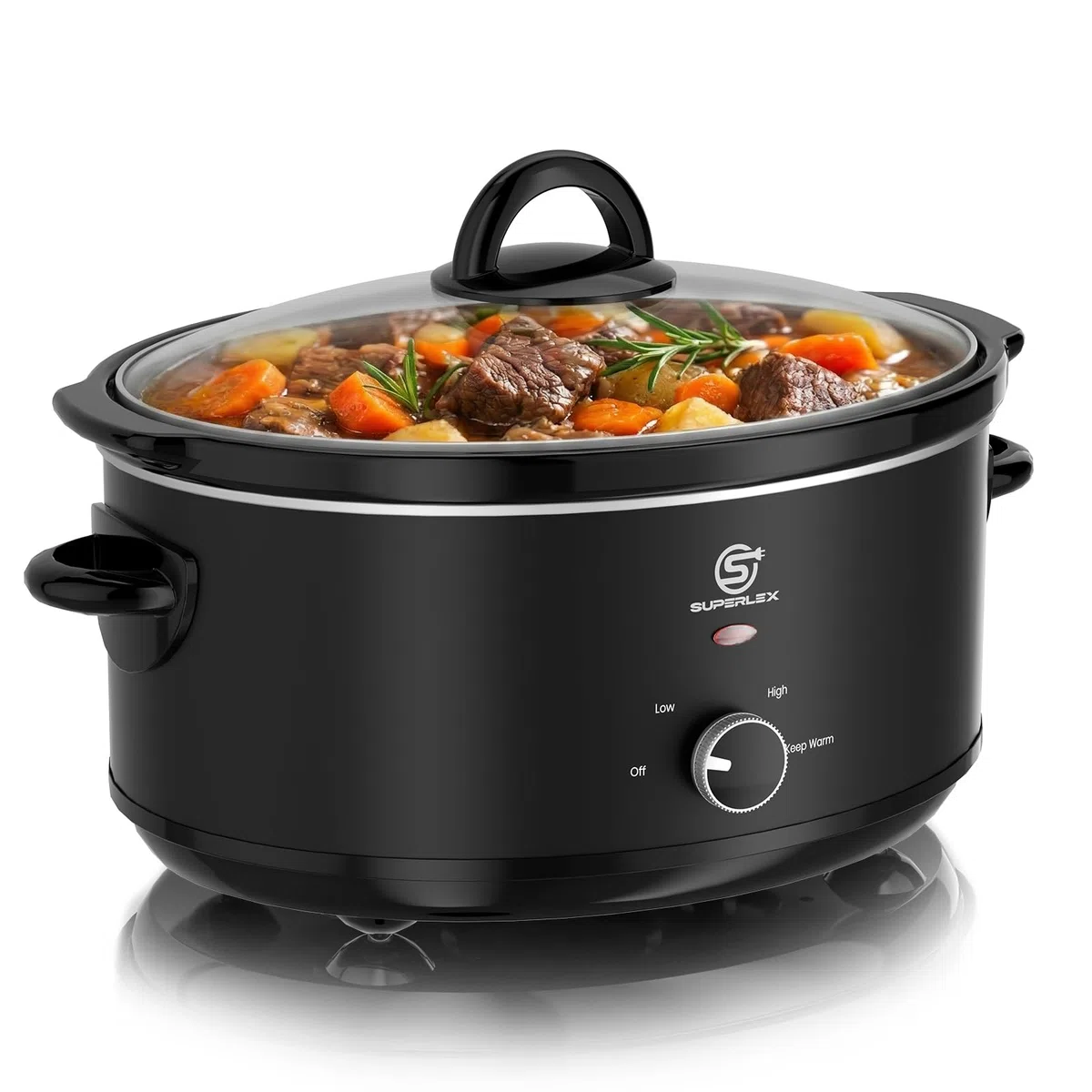 Slow Cooker - Pentola elettrica da 6,5 l, con pentola in ceramica e coperchio in vetro, funzione di mantenimento al caldo, 200 W, per feste di famiglia, zuppe, stufati, piatti di carne