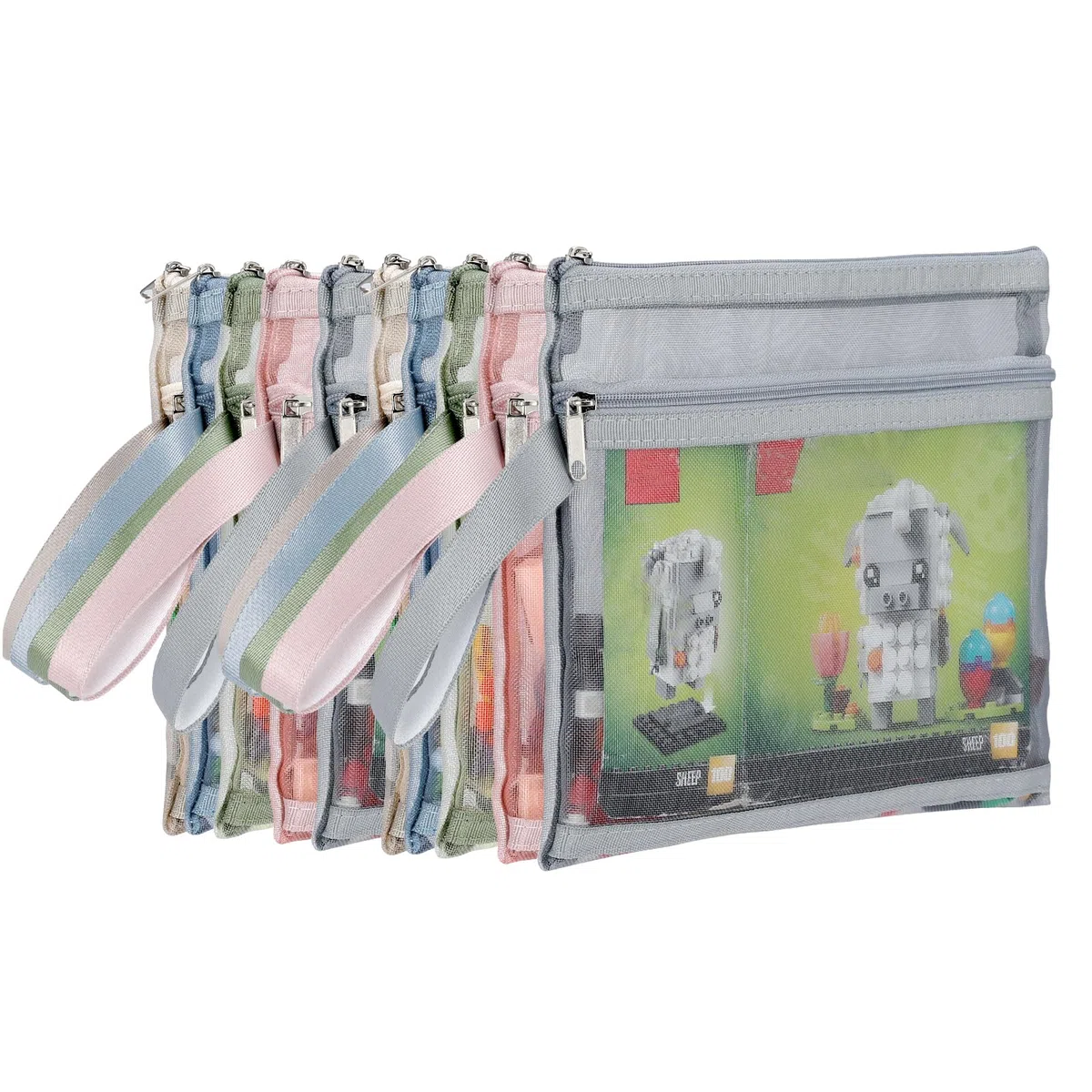 Sacchetto in Mesh con Cerniera Colorato, Set di Blocchi da Costruzione in Nylon a Doppio Strato per Giocattoli, Organizzazione e Conservazione, Borsa A4 con Cerniera e Maniglia, Traspirante e