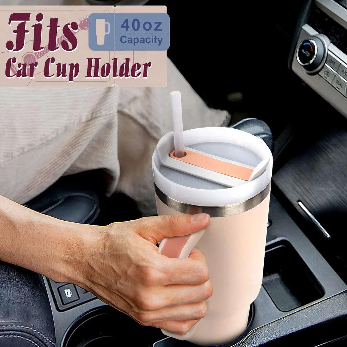 Bicchiere Isolato da 40oz in Acciaio Inossidabile con Manico,con Cannuccia e Spazzola per la Pulizia,Regali per Gli Amanti Della Musica per le Donne,Tazza Termica da Viaggio Thermos()