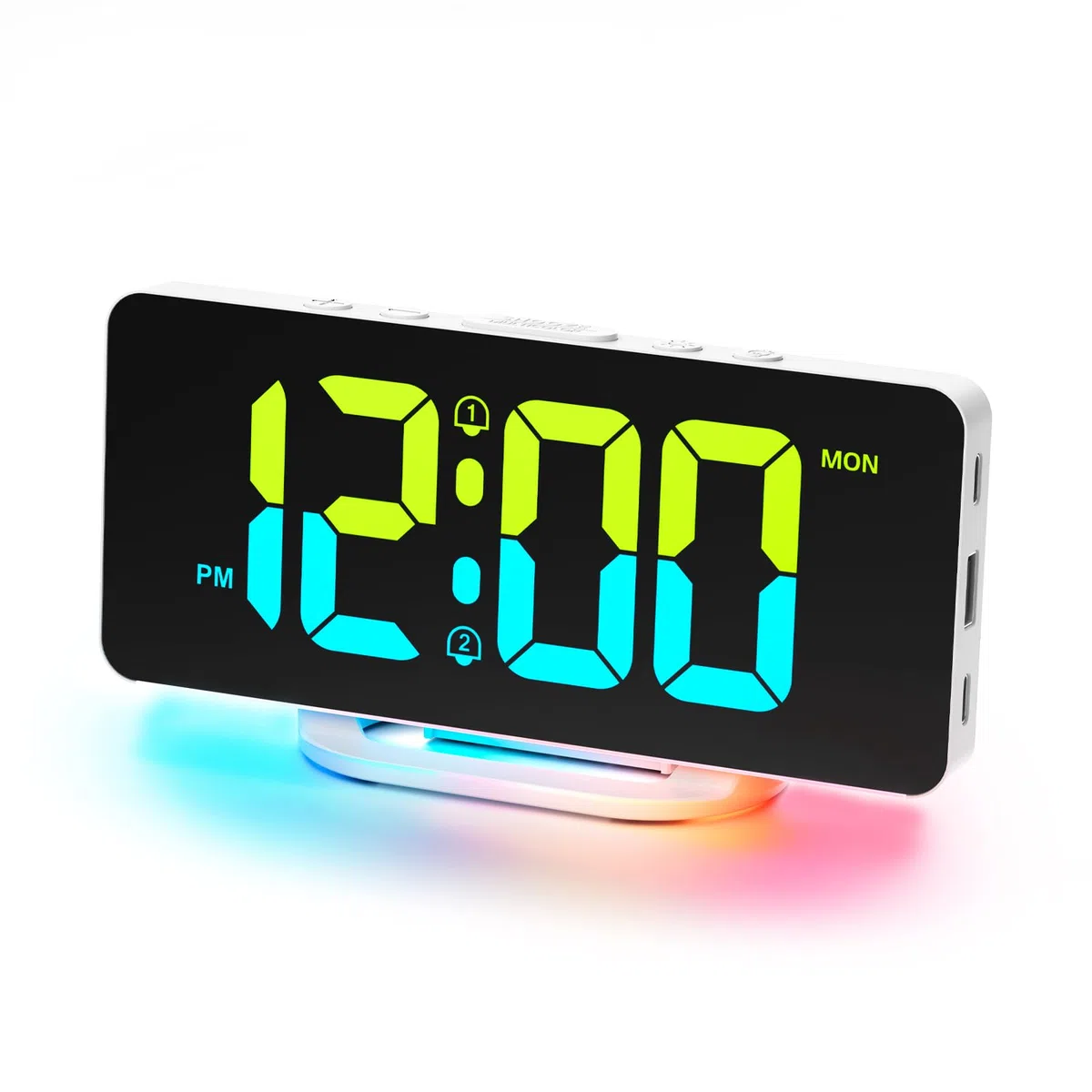 CHEREEKI Sveglia da Comodino Digitale a Corrente, Sveglie Digitali con 11 Colori Numerici e 10 Luce Notturna, Luminosita Regolabile, Alimentazione Elettrica, Bianco