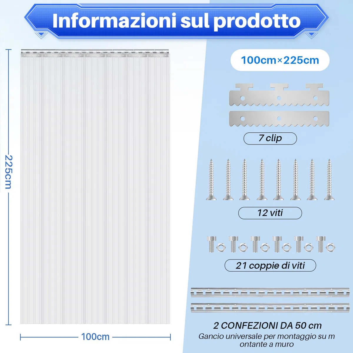 SHANNA Porte a Persiana 100 * 225cm Tenda Porta Trasparente Tenda a Strisce in PVC, Tenda AntifreddoResistente Alle iIntemperie Termica Isolante Freddo Chiusura per Magazzini, Garage e Supermercati