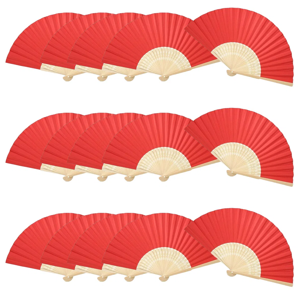 Woohome 15 Pz Ventilatore di Bambù Carta per DIY, Danza, Raffreddamento, Festa, Decorazione di Nozze (Rosso)