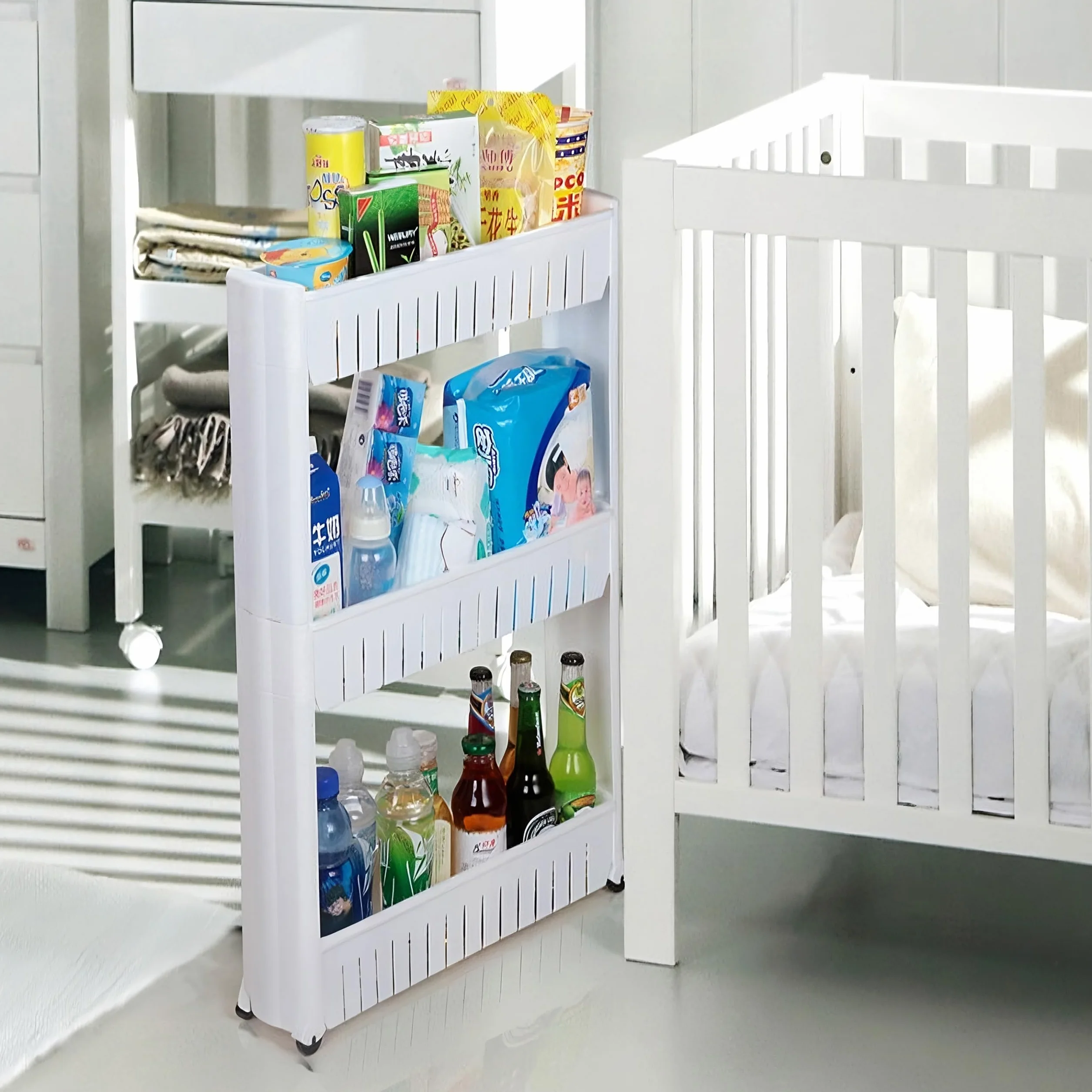 Retoo Carrello a rotelle a 3 livelli, in plastica, sottile, universale, per nicchia su ruote, salvaspazio, scaffale da bagno e cucina, scaffale su ruote per cucina, ufficio, bagno, 71 x 54 x 12 cm,