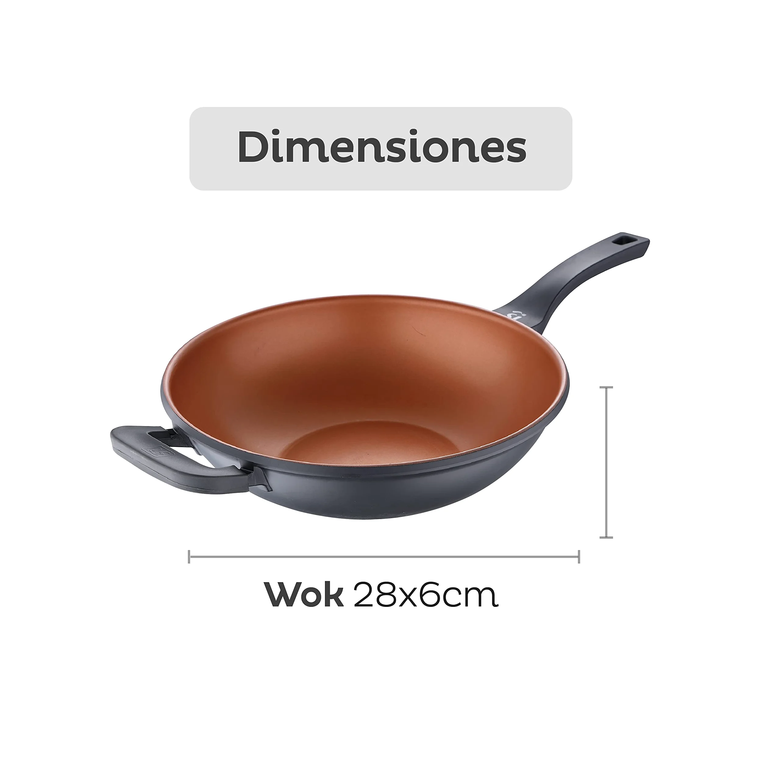 SAN IGNACIO Bronze | Wok 32cm | Antiaderente | Fabbricata in Alluminio Pressofuso | Con Manico Soft Touch | Adatta a Ogni Tipo di Piano Cottura