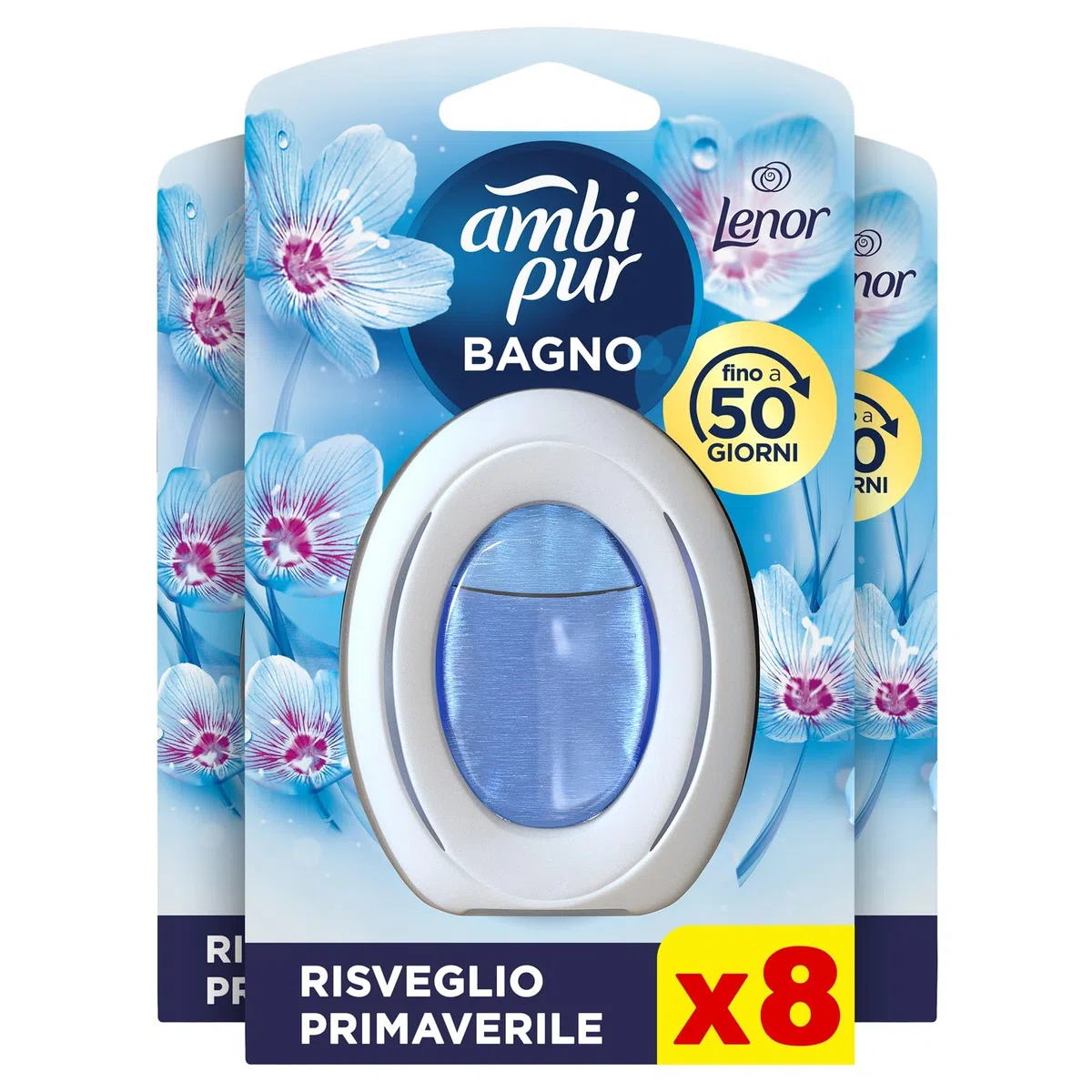 Ambi Pur Bagno, Profumatore Per Ambienti Ad Azione Continua Eliminazione E Prevenzione Degli Odori, Lenor Risveglio Primaverile 8 Pezzi
