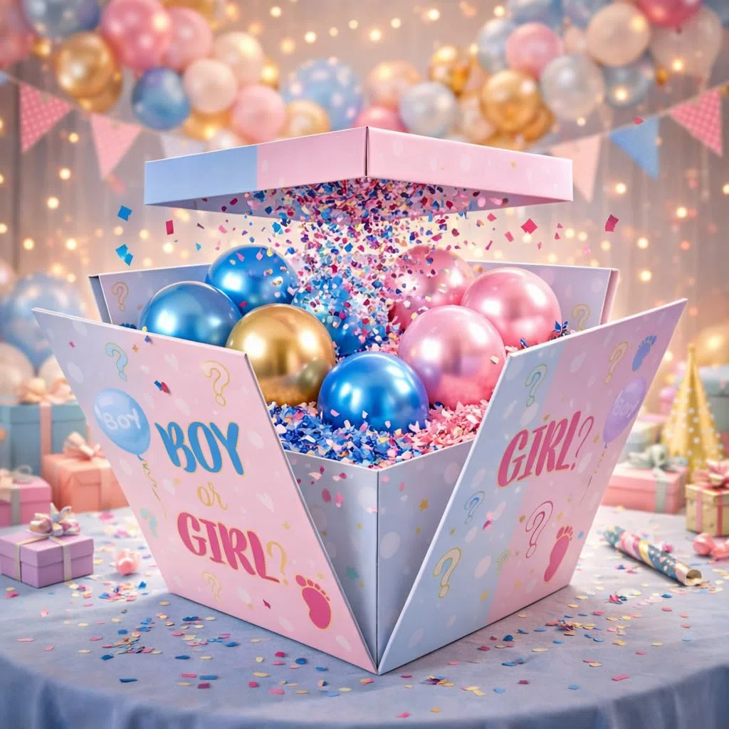 Chianese BOX SURPRISE 50x50x50 cm - Scatola Regalo a Sorpresa con Coperchio che si Apre | Explosion Box per Gender Reveal, Baby Shower, Compleanno e Anniversario | Ideale per Palloncini e Decorazioni