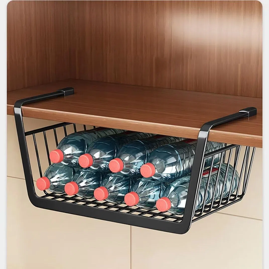 Cestini portaoggetti sotto mensola, confezione da 2 cestini da appendere in filo metallico per cucina, armadi, scaffali, armadietti, bagno