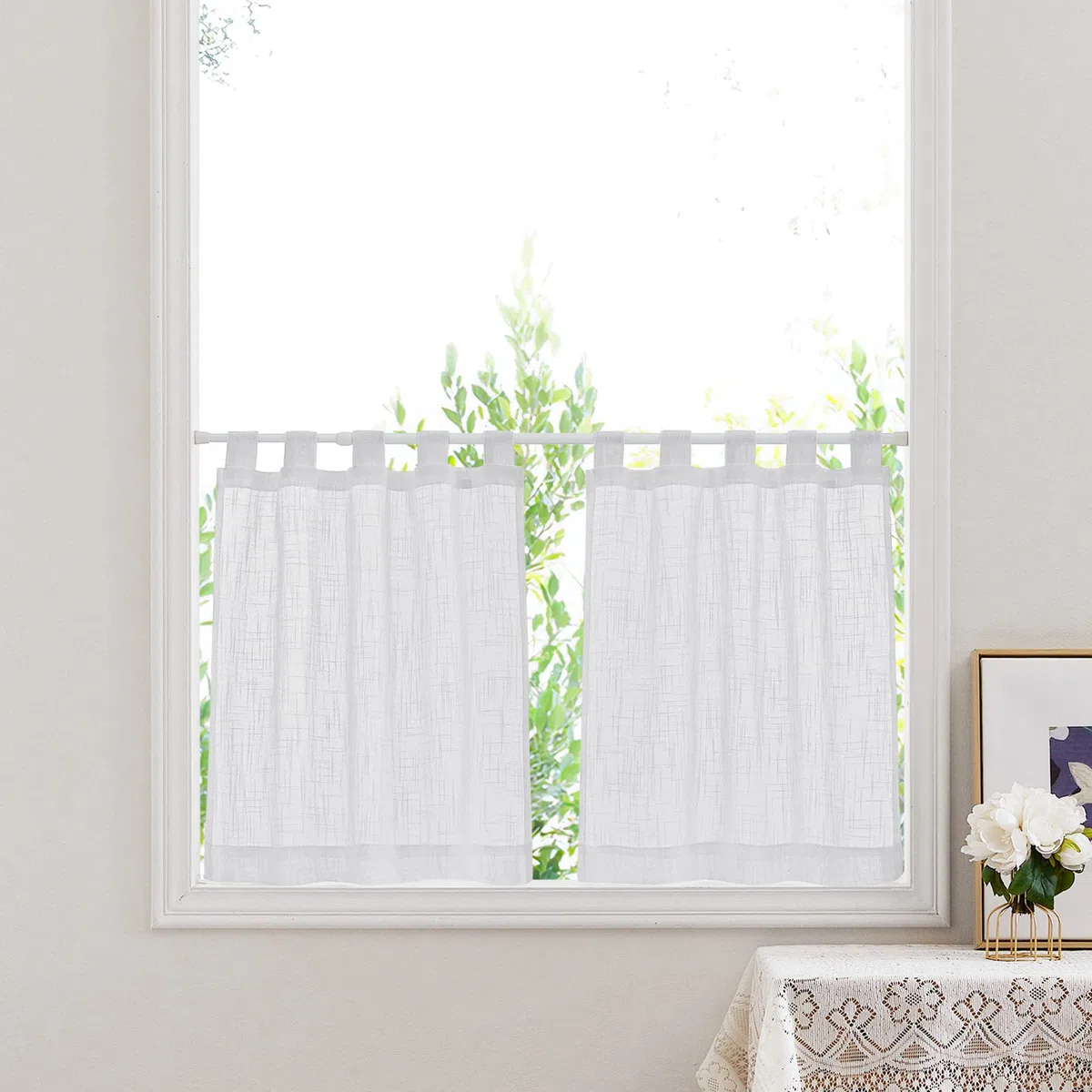 PONY DANCE Tende per Interni a Vetro Moderne per Soggiorno Tenda Porta Finestra Bianca Semitrasparente Effetto Lino Curtains con Passanti 2 Pezzi L 60 X A 120 CM