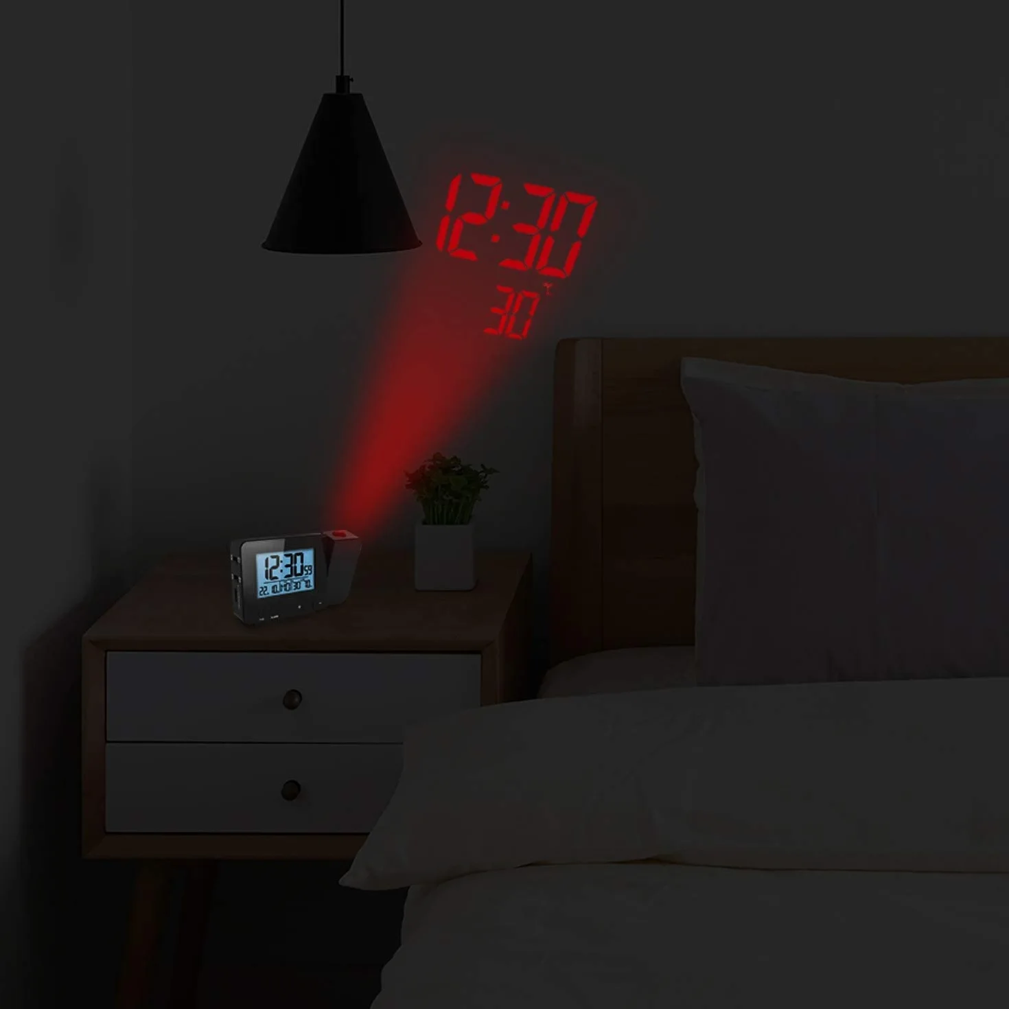 Houkiper Sveglia con Proiettore, Sveglia Digitale Da Comodino a Pile Sveglia Luminosa, Orologio Digitale Da Comodino Oorologio Con Proiezione Ora Temperatura Soffitto (nero)