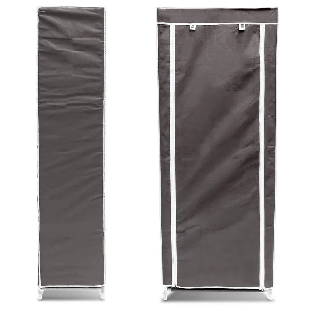 BAKAJI Scarpiera Armadio Salvaspazio 10 Ripiani 60x30x150cm Fino a 36 Paia di Scarpe Struttura Acciaio e Rivestimento in Tessuto TNT Impermeabile con Chiusura Zip Antipolvere (Grigio)