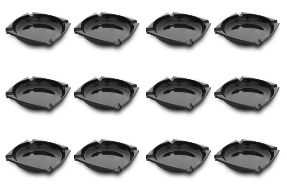 Garnet - Square nero - 12 PEZZI Posacenere in plastica (melamina) resistente ad alte temperature, antiurto, Made in Italy 100% - Dimensione 10 cm x 10 cm x 2 cm h - Nero