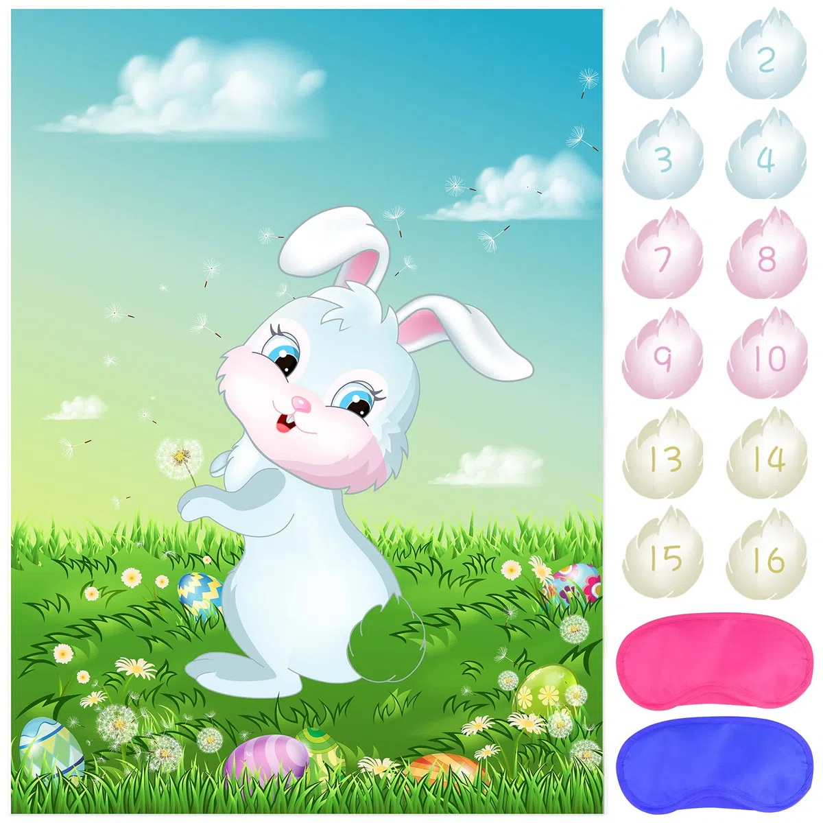 ASTARON Pin The Tail on The Bunny con 24 Pezzi di Code di Coniglietto Gioco di Pasqua per i Bambini Forniture per la Decorazione della Festa di Pasqua