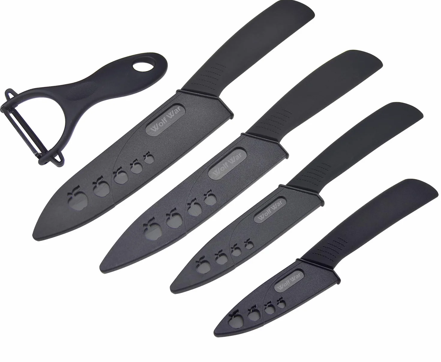 Coltello in ceramica, set di coltelli in ceramica con custodia, set di coltelli da cucina con 4 coltelli e 1 pelapatate, set di coltelli da cucina per carne, frutta, verdura, colore nero