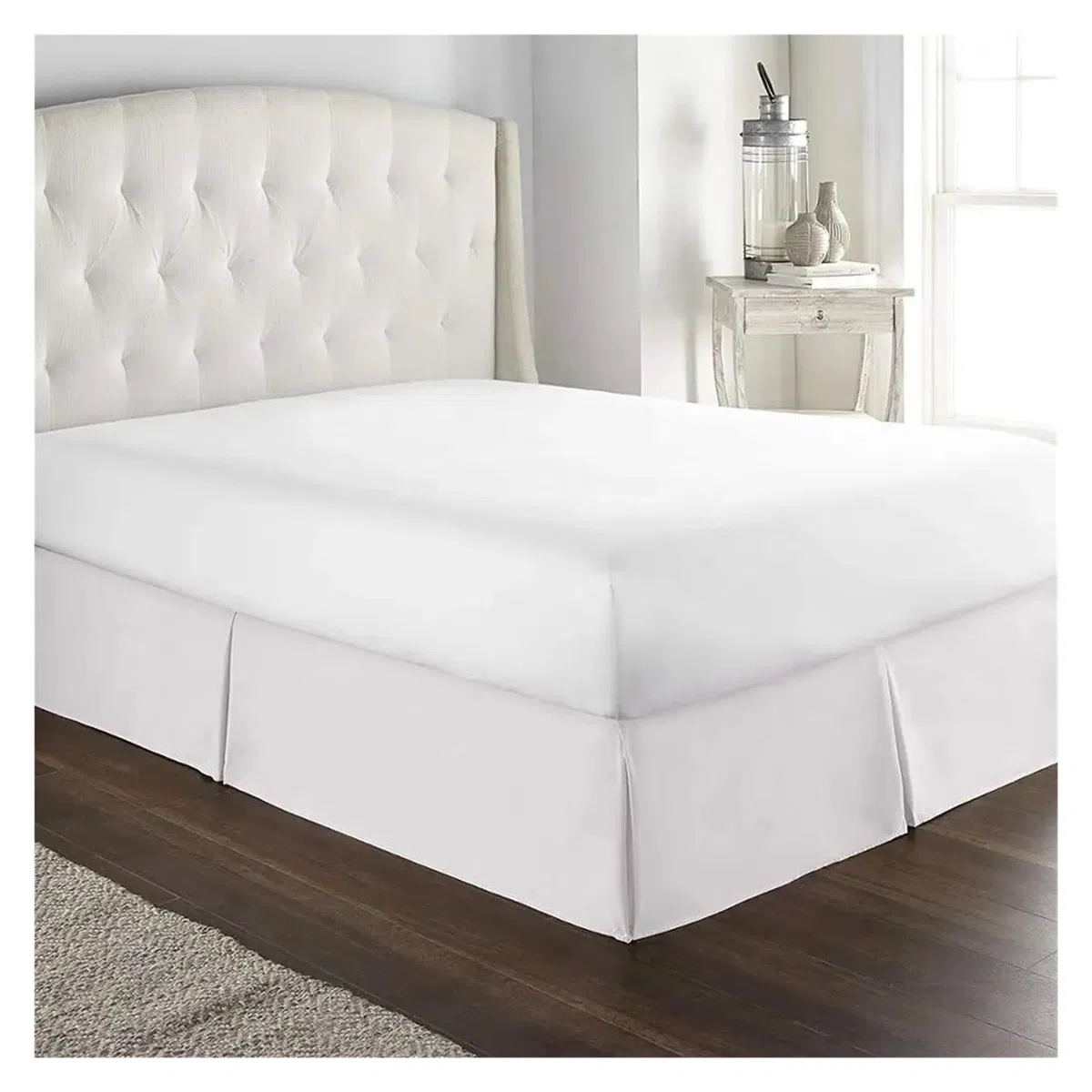 Gonna Letto Matrimoniale Gonna da Letto su Misura, Morbida e Confortevole, con Pieghe, in Tessuto Antipiega, Alta 15 Pollici(White,80x190x35 cm)