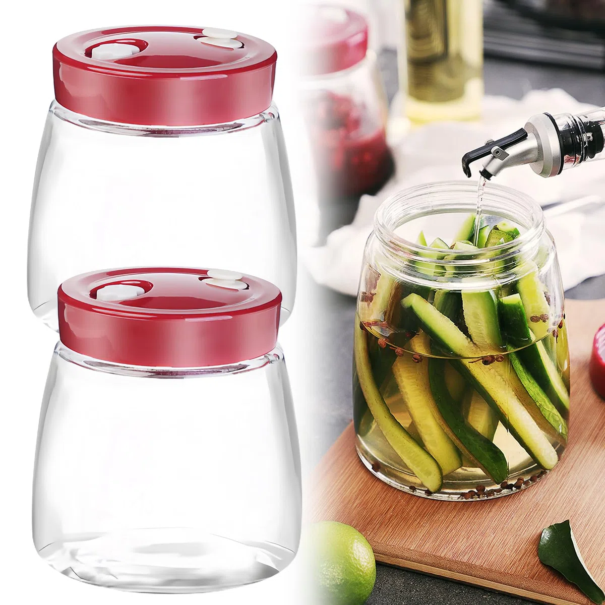 BYZESTY 2pcs Barattolo Di Fermentazione 1000ml Barattoli Di Fermentazione Con Valvola Di Rilascio D'Aria, Barattolo Di Fermentazione Barattolo Di Vetro Per Fare Sottaceti Kimchi, Crauti