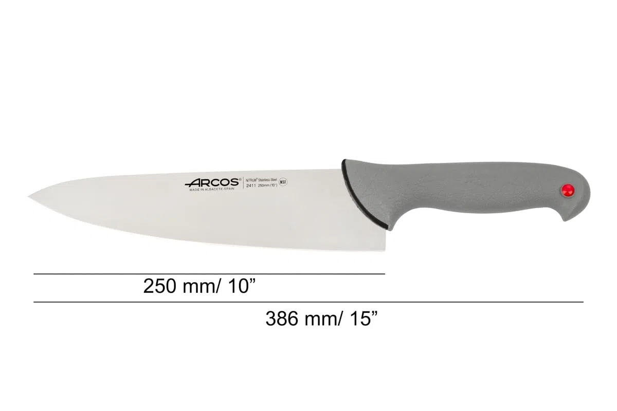 Arcos Serie Colour Proof, Coltello da Chef Coltello da Cucina, Lama Acciaio Inossidabile NITRUM 250 mm, Manico Polipropilene Coperto da Elastomer, Colore Nero