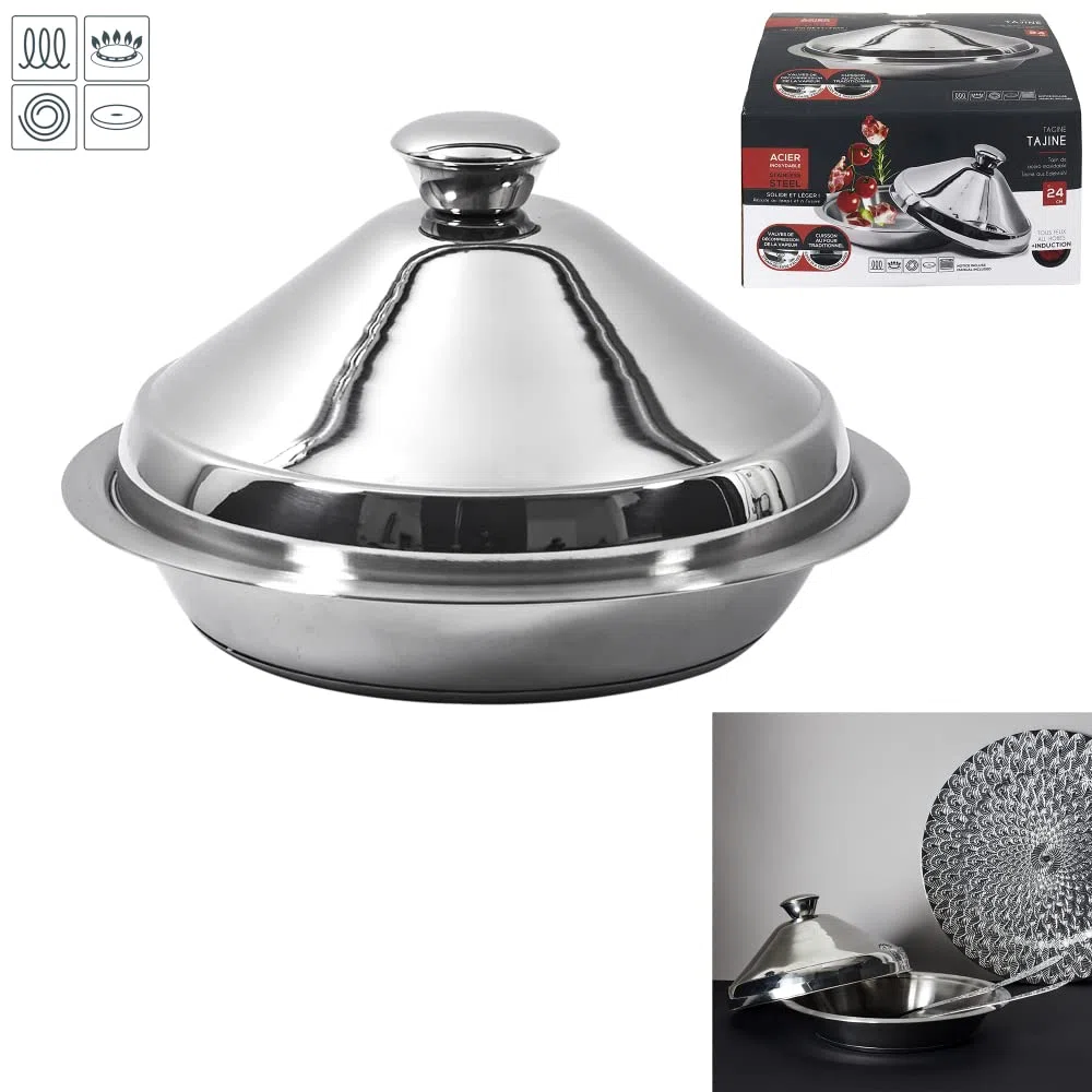 COOK CONCEPT Cook Concept KC2551 - Tajine in acciaio inox, 24 cm, cottura specifica, acciaio inox, 30,00 x 30,00 x 16,00 cm