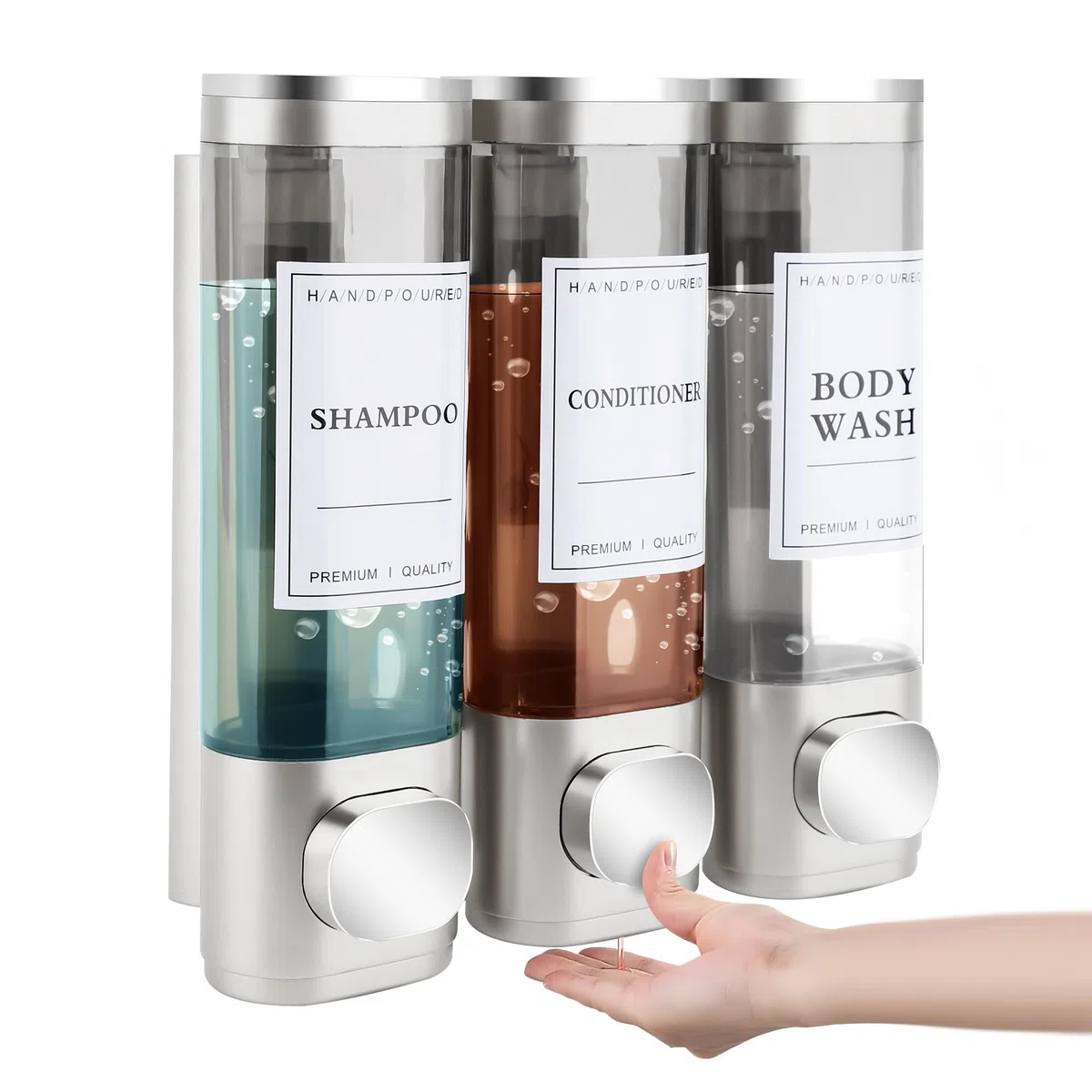 Dispenser Sapone Bagno, Dosatore Sapone Bagno Mani Cucina, Dispenser Bagnoschiuma Doccia A Parete Con Etichetta Impermeabile Per Cucine Bagni(Argento,)