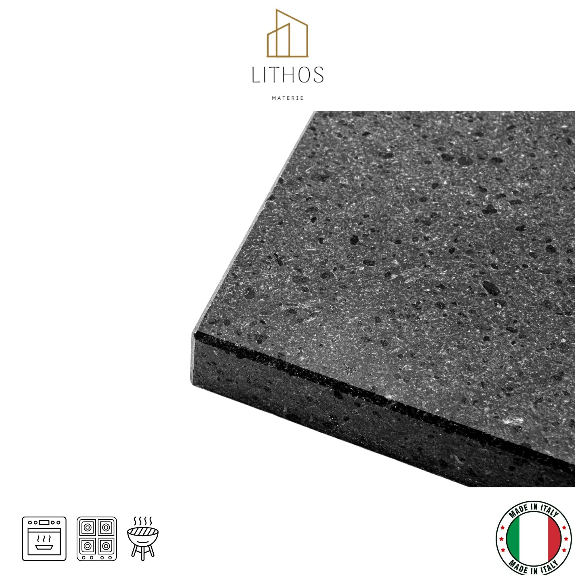 Piastra Liscia in Pietra LAVICA Ollare - Refrattaria dell’Etna per Forno Elettrico & Gas, Barbecue, Bistecchiera per Pizza e Carne – Misure a Scelta (60x40 cm3)