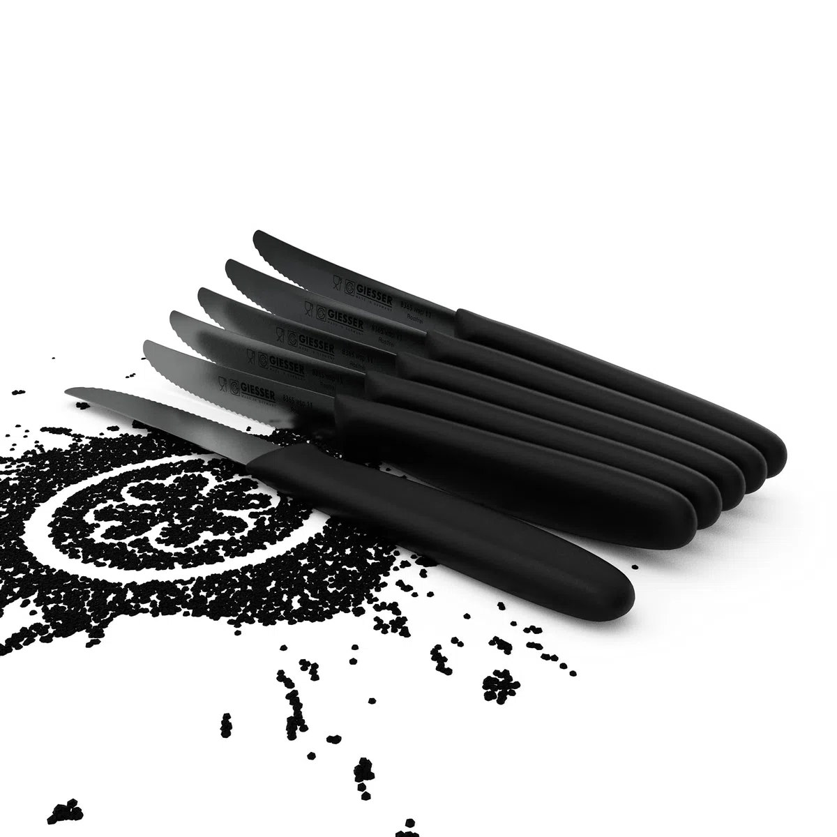 Giesser since 1776 - Made in Germany - Set di 6 coltelli da pomodoro, neri, lama di 11 cm, antiscivolo, piccolo coltello verdura lavabile in lavastoviglie, inossidabile