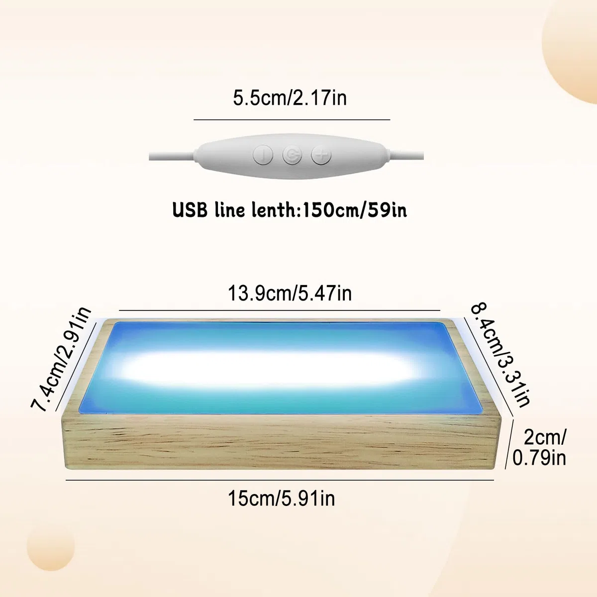 Base per display in cristallo regolabile in luminosità per vetro artistico, supporto in legno con luce notturna dimmerabile a 3 colori, base rettangolare a LED per luce artistica in cristallo 3D