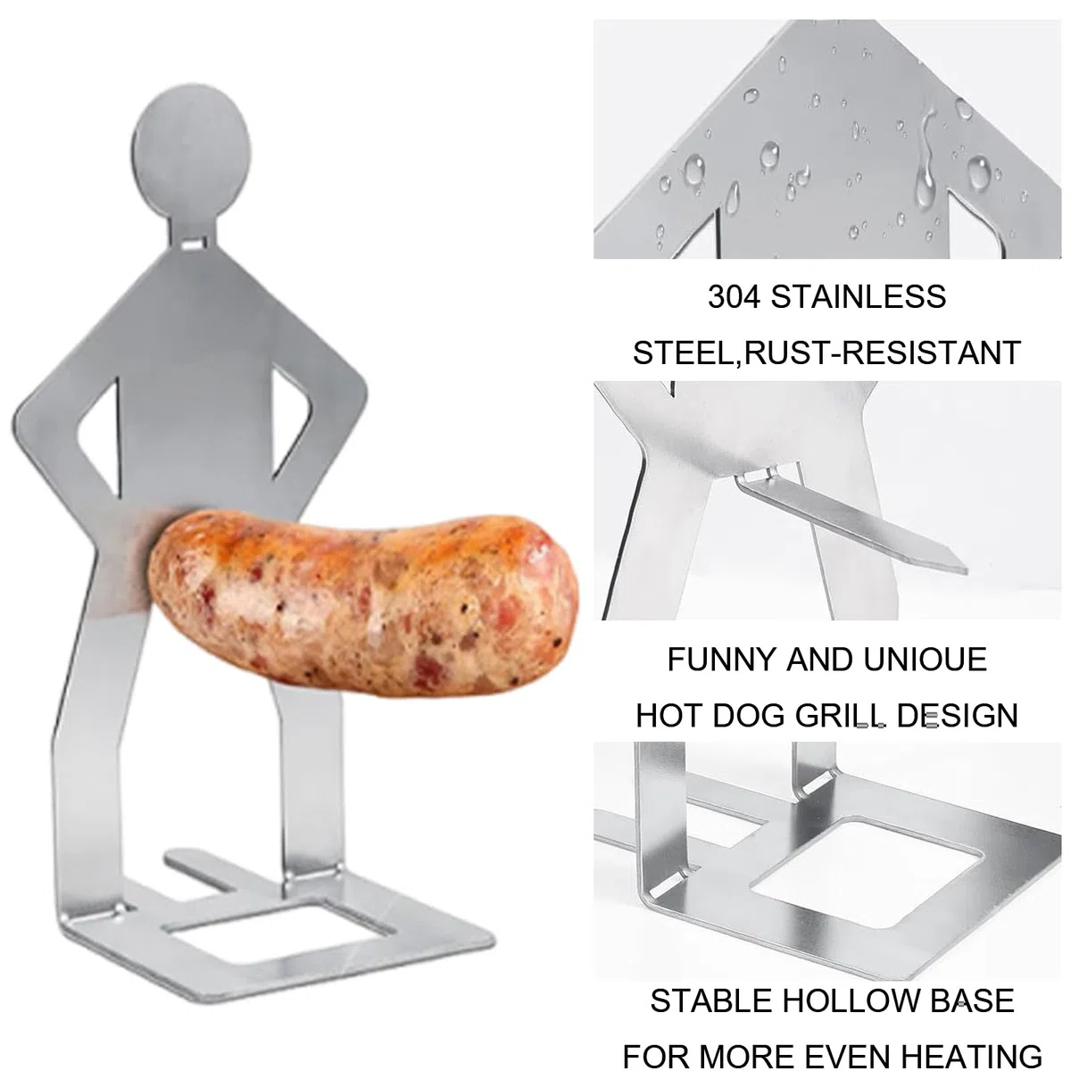 4 Pezzi Divertenti Porta Hot Dog, Supporto for Salsicce da Barbecue in Acciaio Inossidabile, Creativo in Piedi a Forma di Uomo per Salsicce, Accessori per Barbecue Portatili e Innovativi