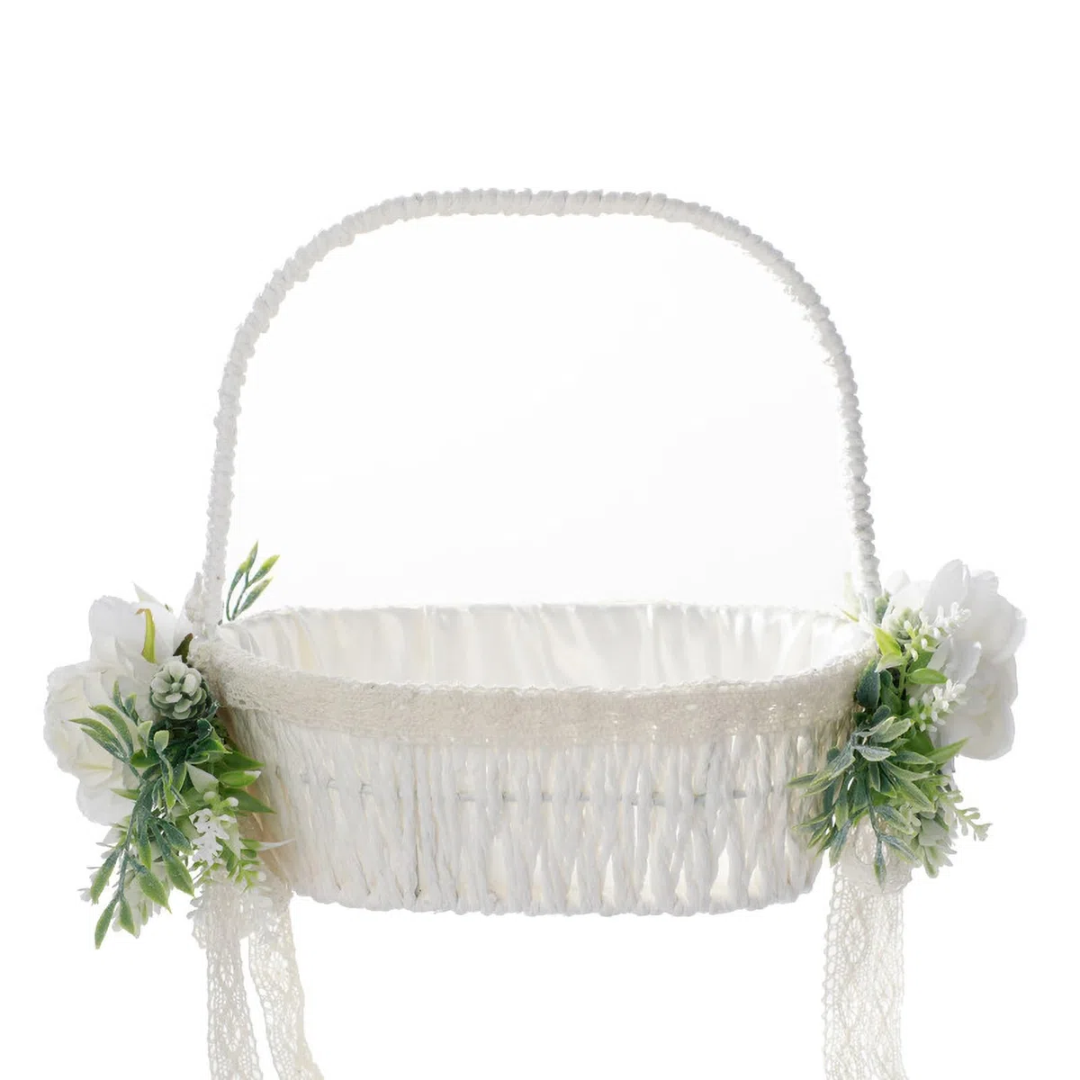 Cesto per Damigella di Fiori, Cestini Bianchi con Fiocco e Manico Pieghevole per Matrimoni e Pasqua