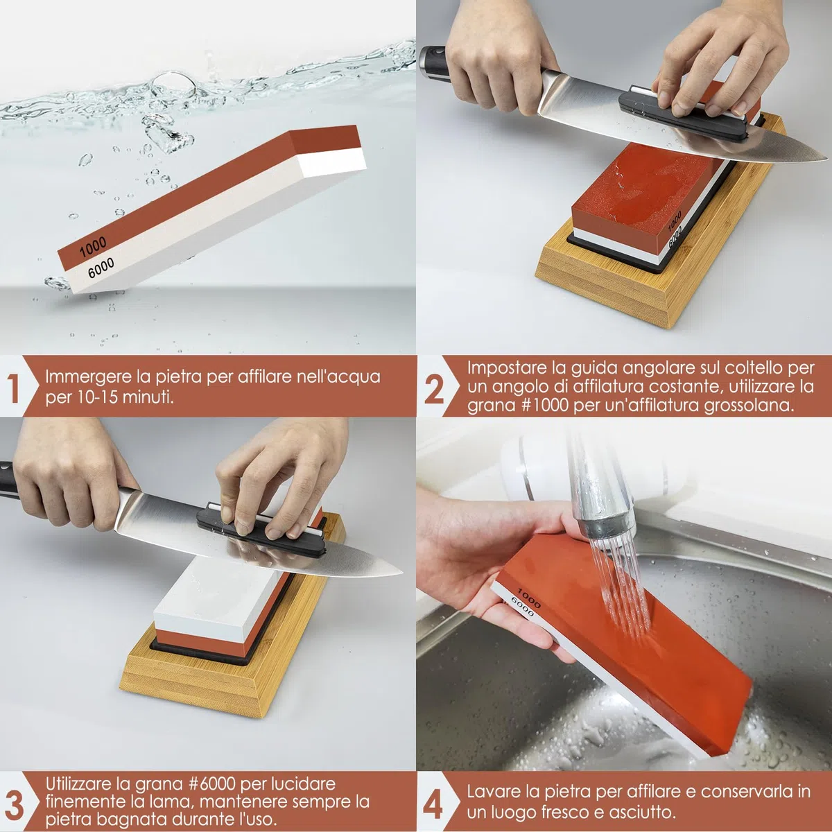 SHAN ZU Pietra Affilacoltelli, 1000/6000 Grana Giapponese Pietra per Affilare Coltelli, 2-in-1 Pietra Affilatura Professionale con Guida Angolare & Supporto in Silicone Antiscivolo