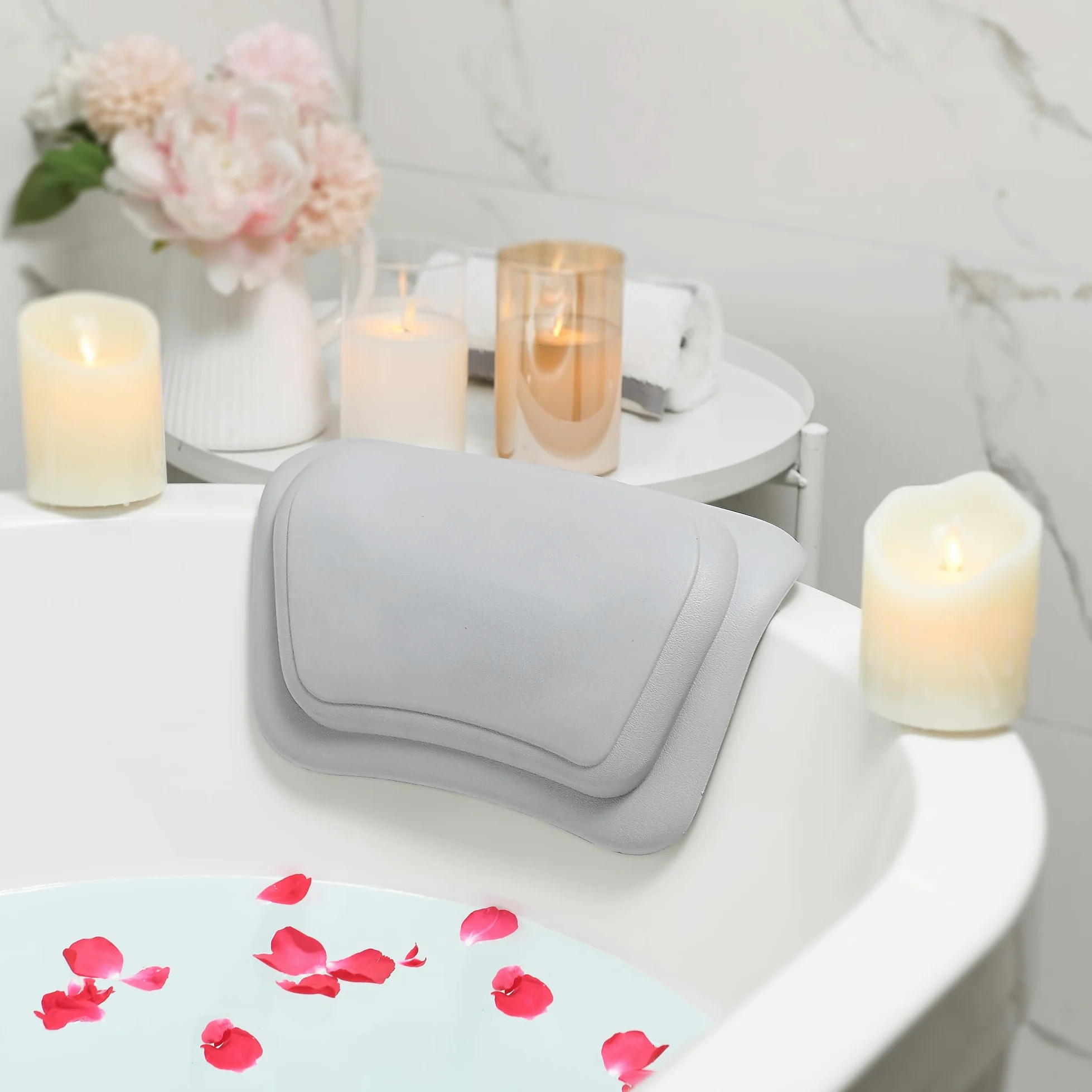 Lonkenn Cuscino da Bagno, Cuscino per Vasca da Bagno, Impermeabile Cuscino di Vasca da Bagno con Ventose, per Collo Testa Vasca da Bagno, Poggiatesta Ergonomico per Tutti i Tipi di Vasca-Grigio