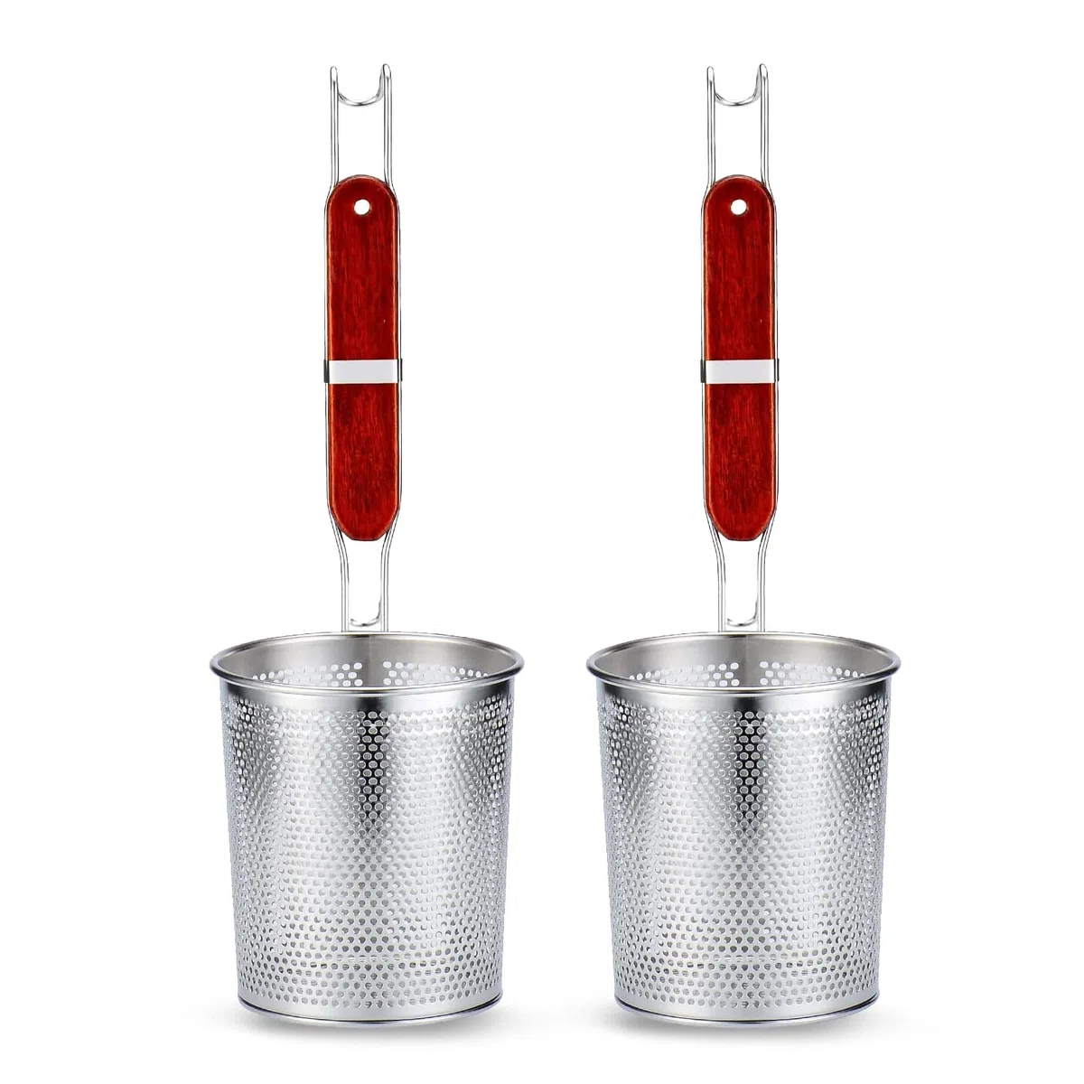 TENTA KITCHEN 2 pezzi di filtro per pasta in acciaio inox micro-perforato con manico,colino per gnocchi per noodles,cestino per pasta (diametro 11,9 cm,12 cm)