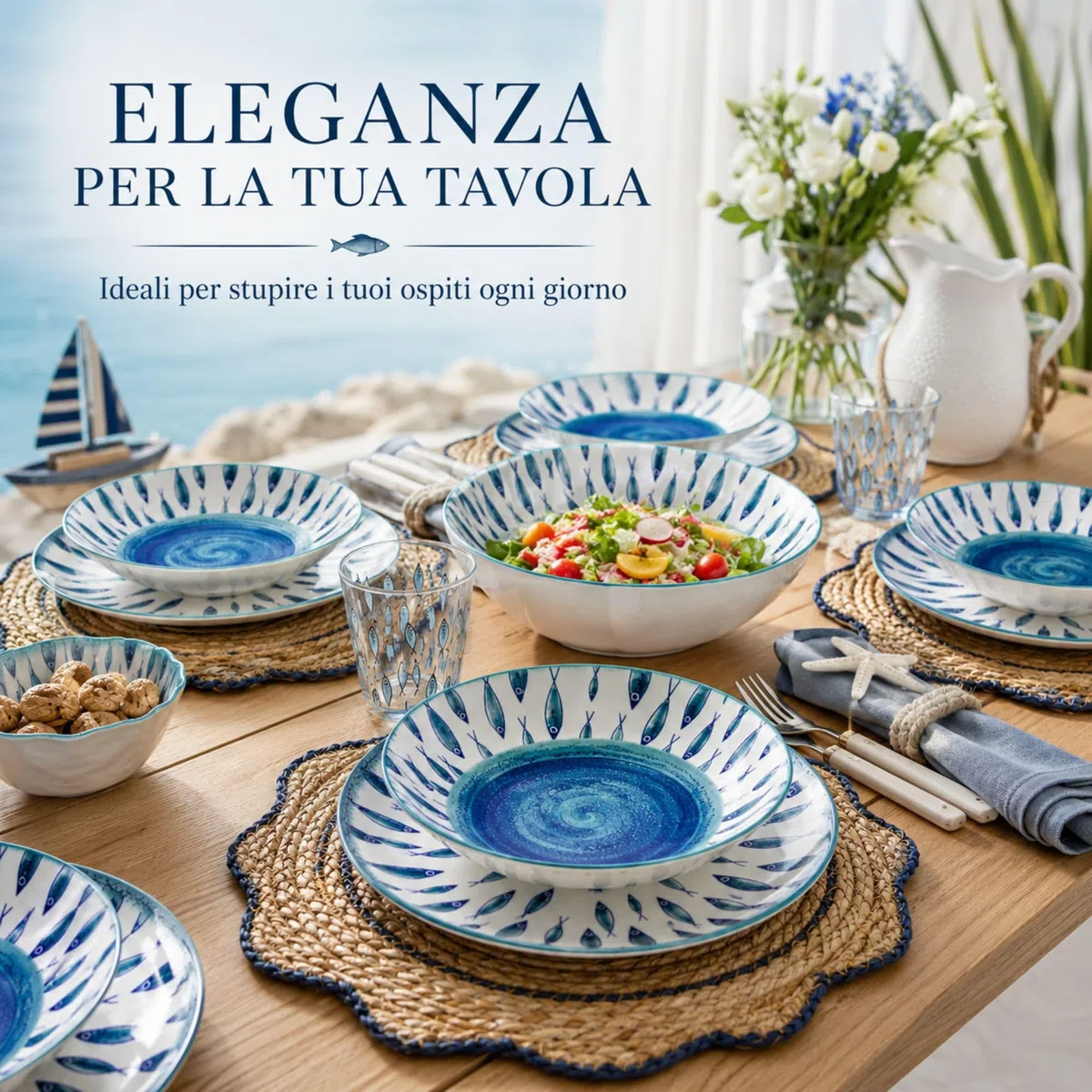 NAMAI - Servizio Piatti 6 Persone, Porcellana Resistente, Adatti In Lavastoviglie e Microonde, Colori Vivaci, Set Piatti 12 Pezzi, Idea Regalo