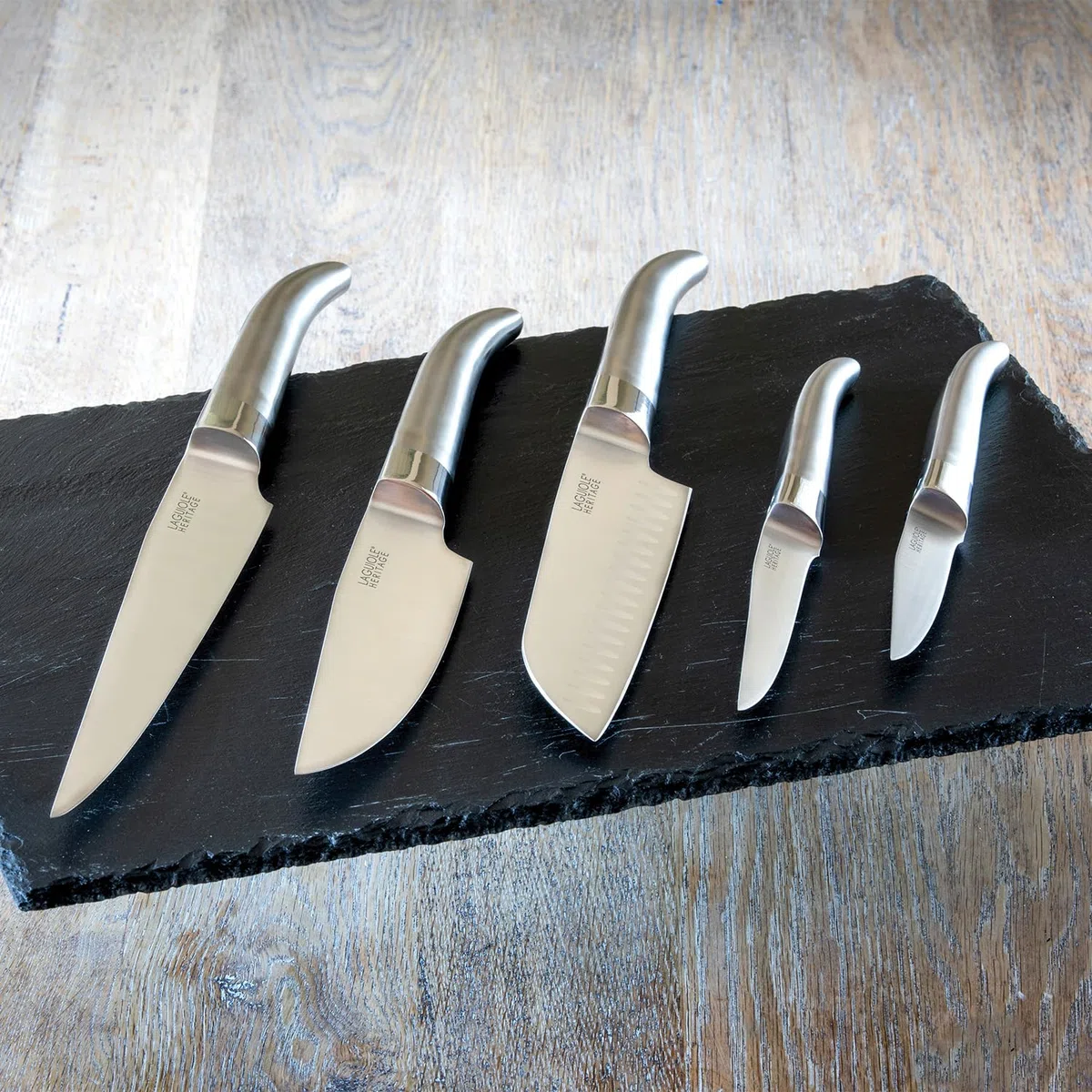 Set di coltelli Laguiole Heritage - Set di coltelli da cucina da 5 pezzi in acciaio inox con manico in legno - Coltelli da cucina di alta qualità dal design elegante - Qualità francese