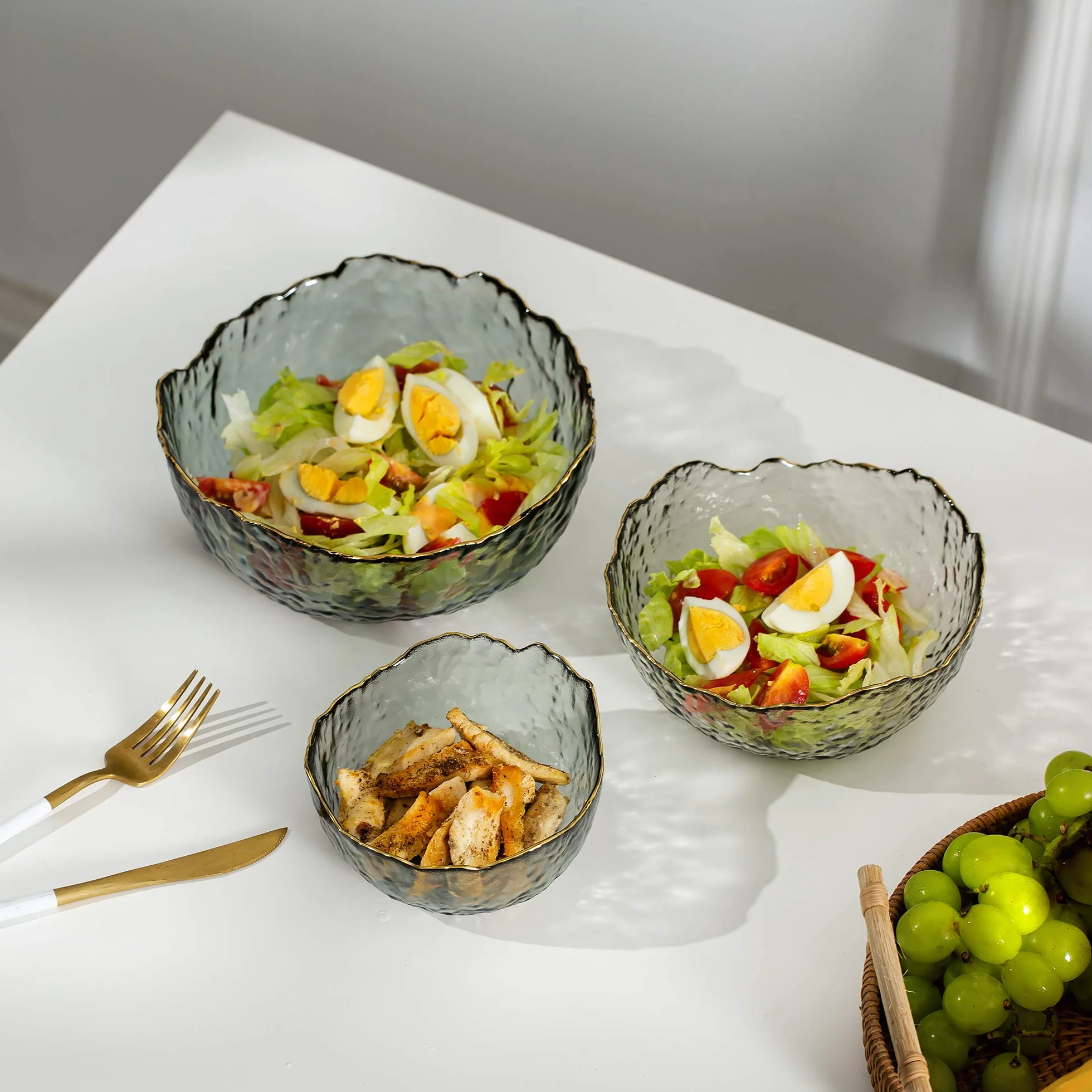 Glasseam Set Da 3 Ciotole In Vetro Set Di 3 Insalatiere Per Affumicare Grigie Fumose Scodella Per Zuppa Profonda Per Zuppa Dessert Da Frutta Pasta Curry Popcorn Cereale Completo Da Impastare
