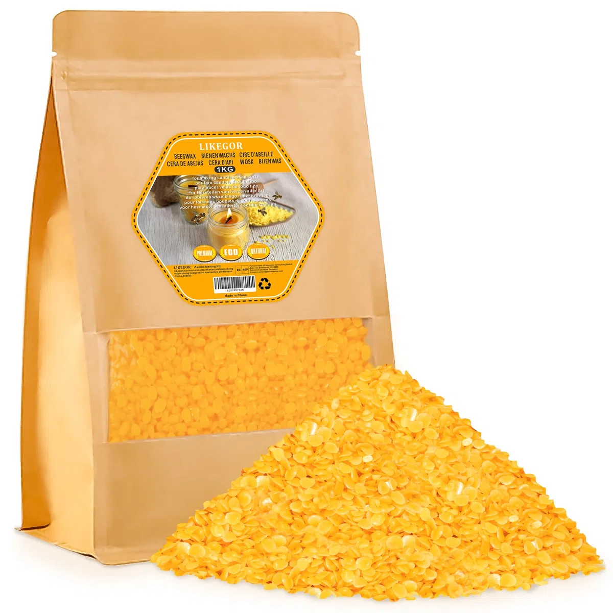 Aslanka Cera d'api di Alta qualità, 1kg di cera d'api naturale, ideale per cosmetici naturali, salviette di cera d'api o cera di candela, imballaggio durevole