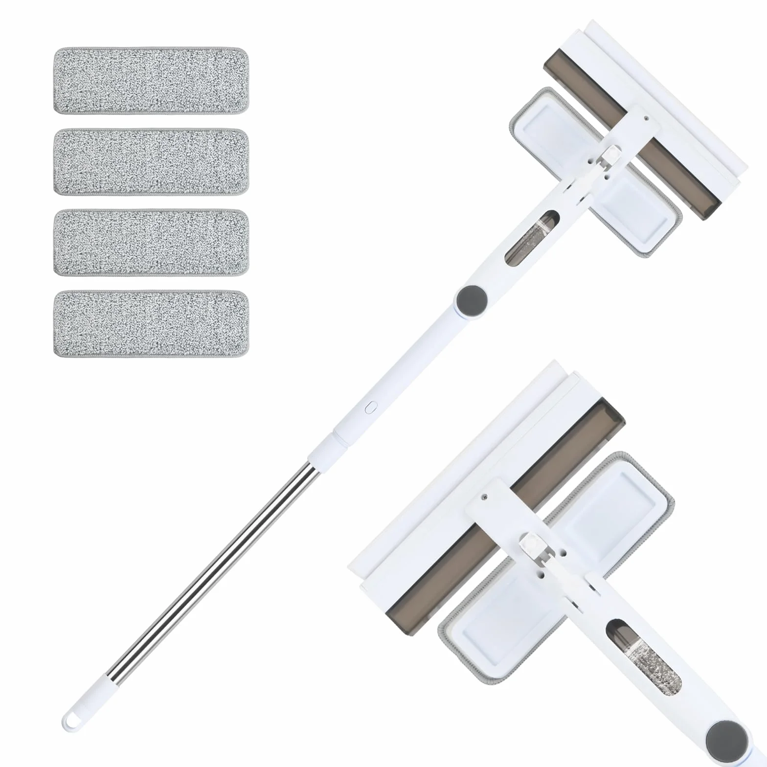 Telescopico lavavetro, Lava Vetri Finestre, Spazzola con Spray, Lavavetro in Silicone con Vaschetta Raccogli Acqua Integrata, Professionale con 5 Panni in Microfibra